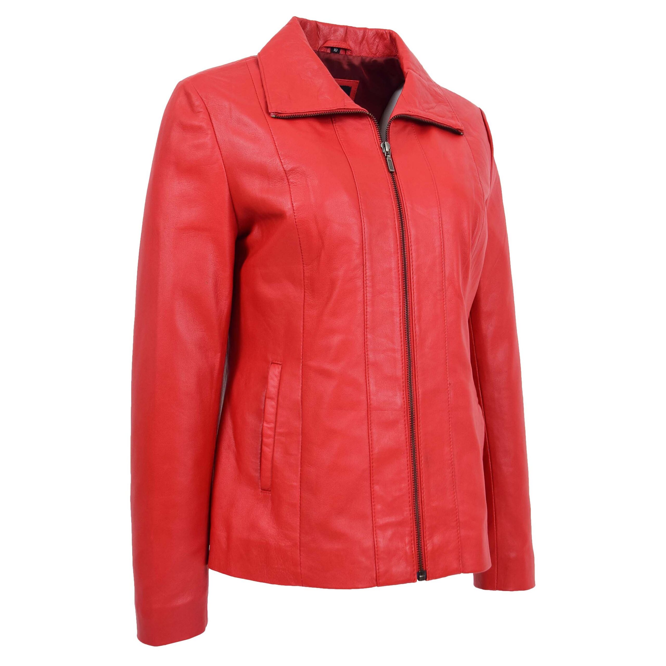 BUNERI Veste en Cuir Rouge Classique à Zip pour Femme – Image 4