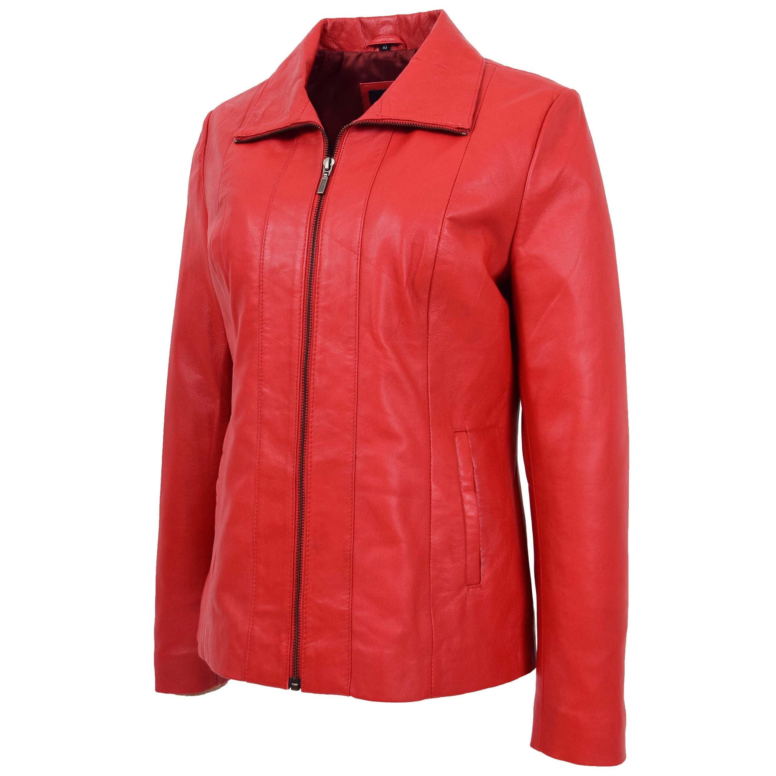 BUNERI Veste en Cuir Rouge Classique à Zip pour Femme – Image 5