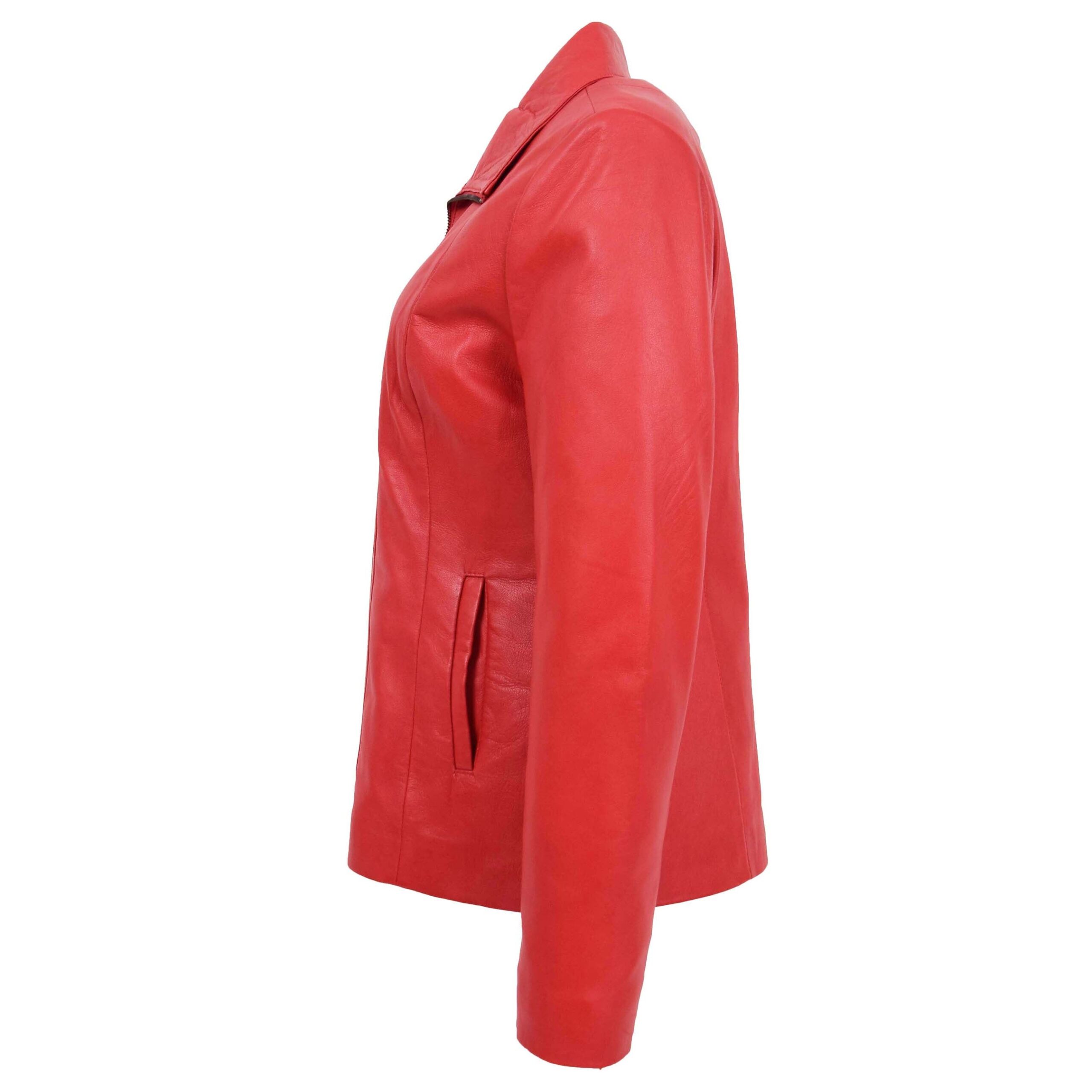 BUNERI Veste en Cuir Rouge Classique à Zip pour Femme – Image 6