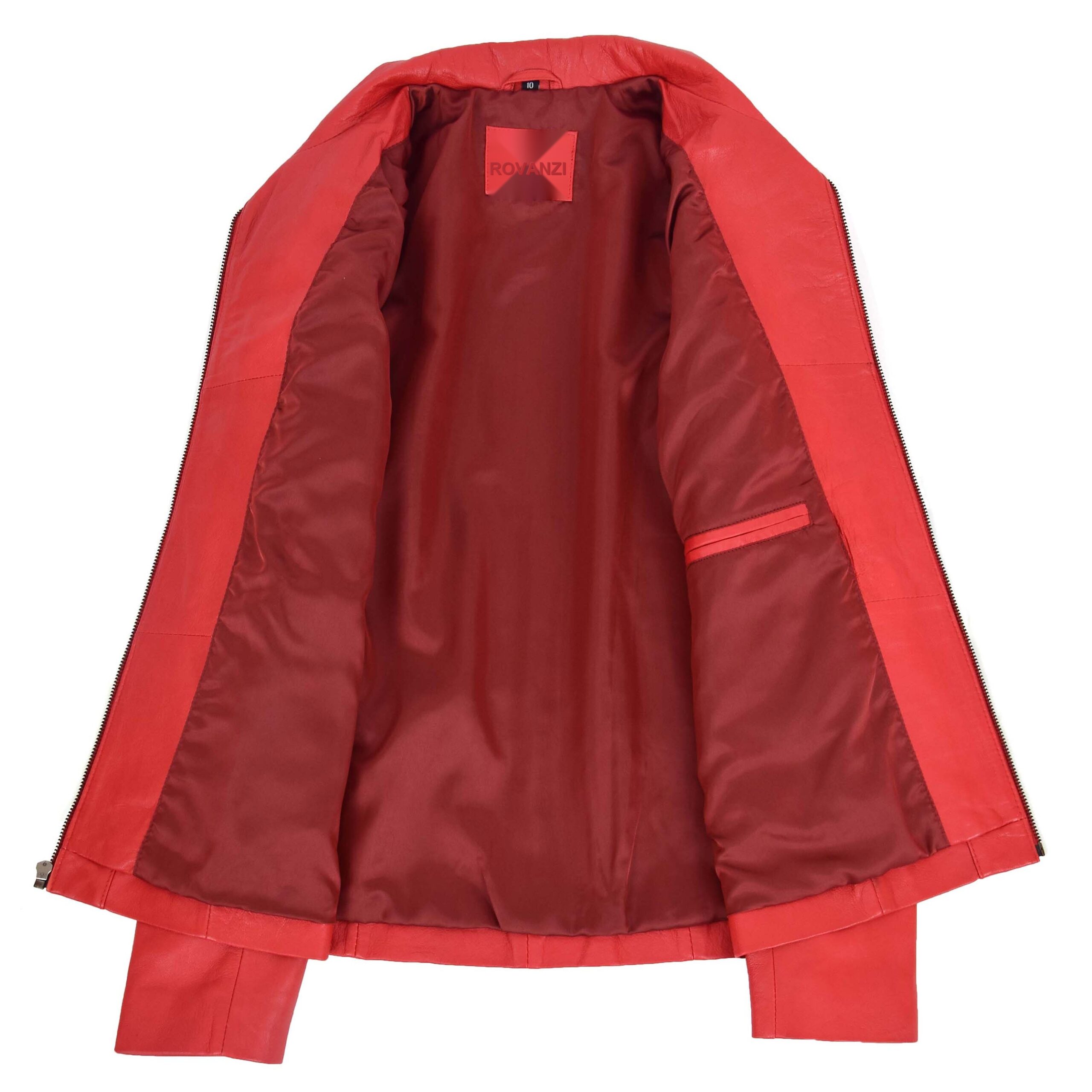 BUNERI Veste en Cuir Rouge Classique à Zip pour Femme – Image 7