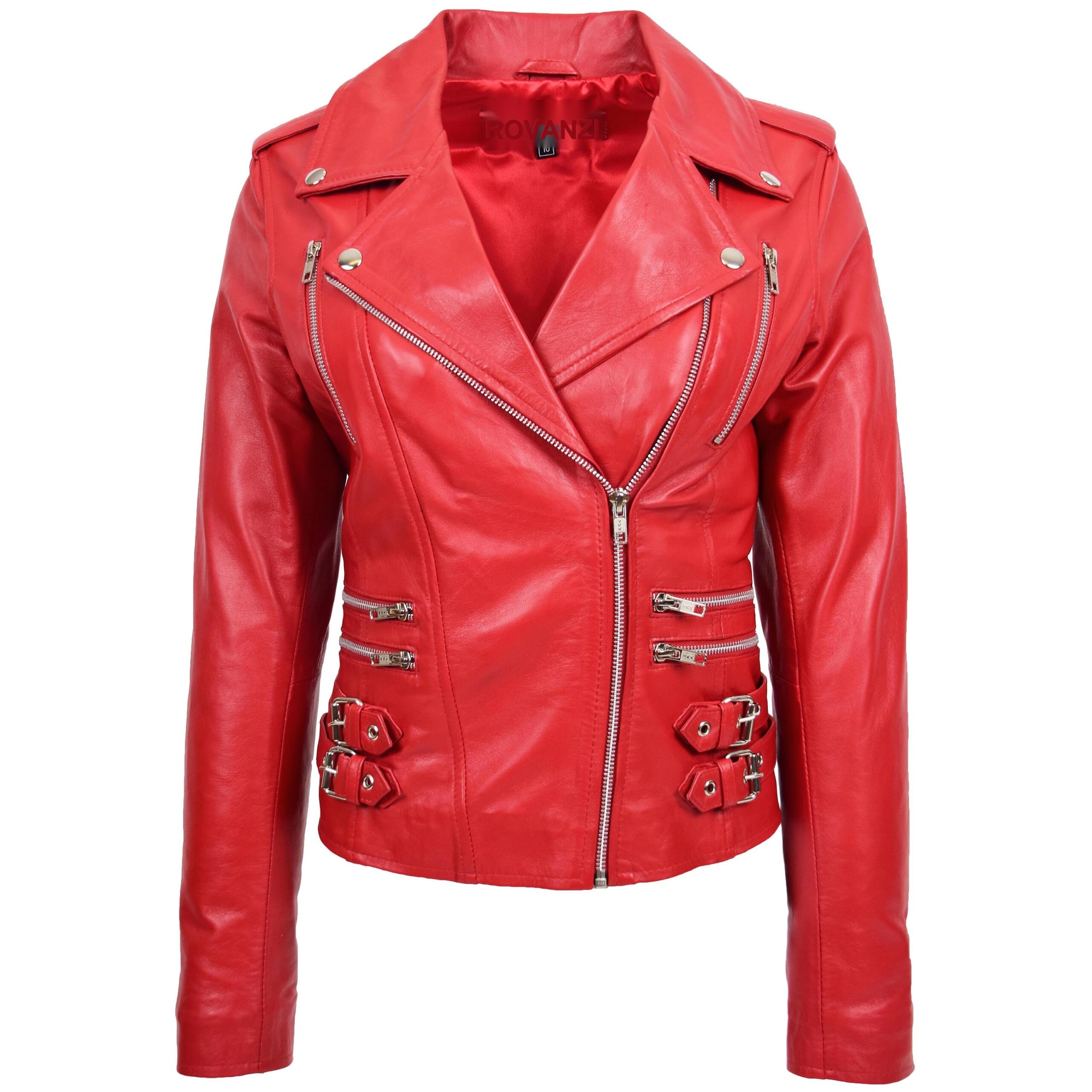 BUNERI Biker Cuir Cara Rouge Cross Zip Femme
