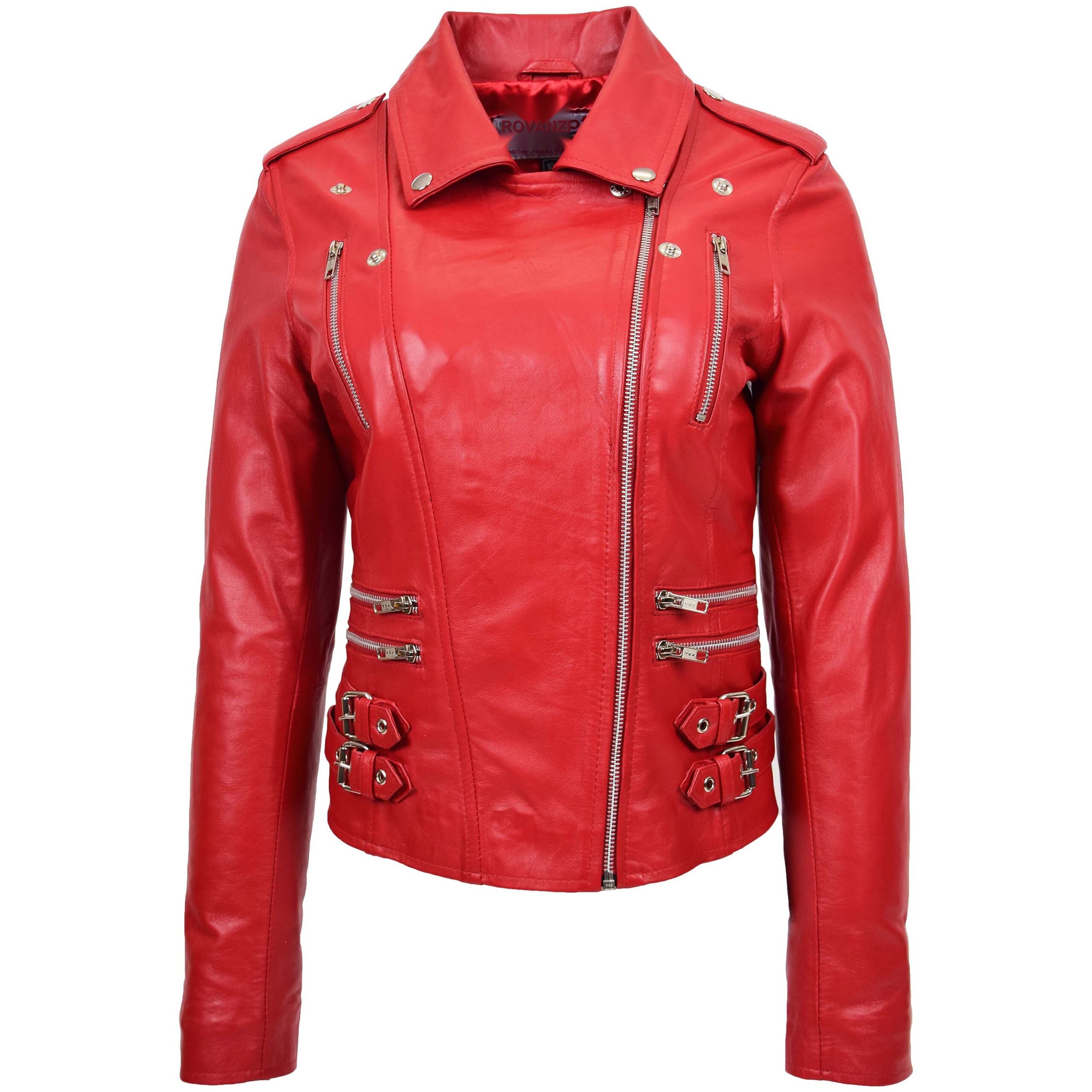 BUNERI Biker Cuir Cara Rouge Cross Zip Femme – Image 3