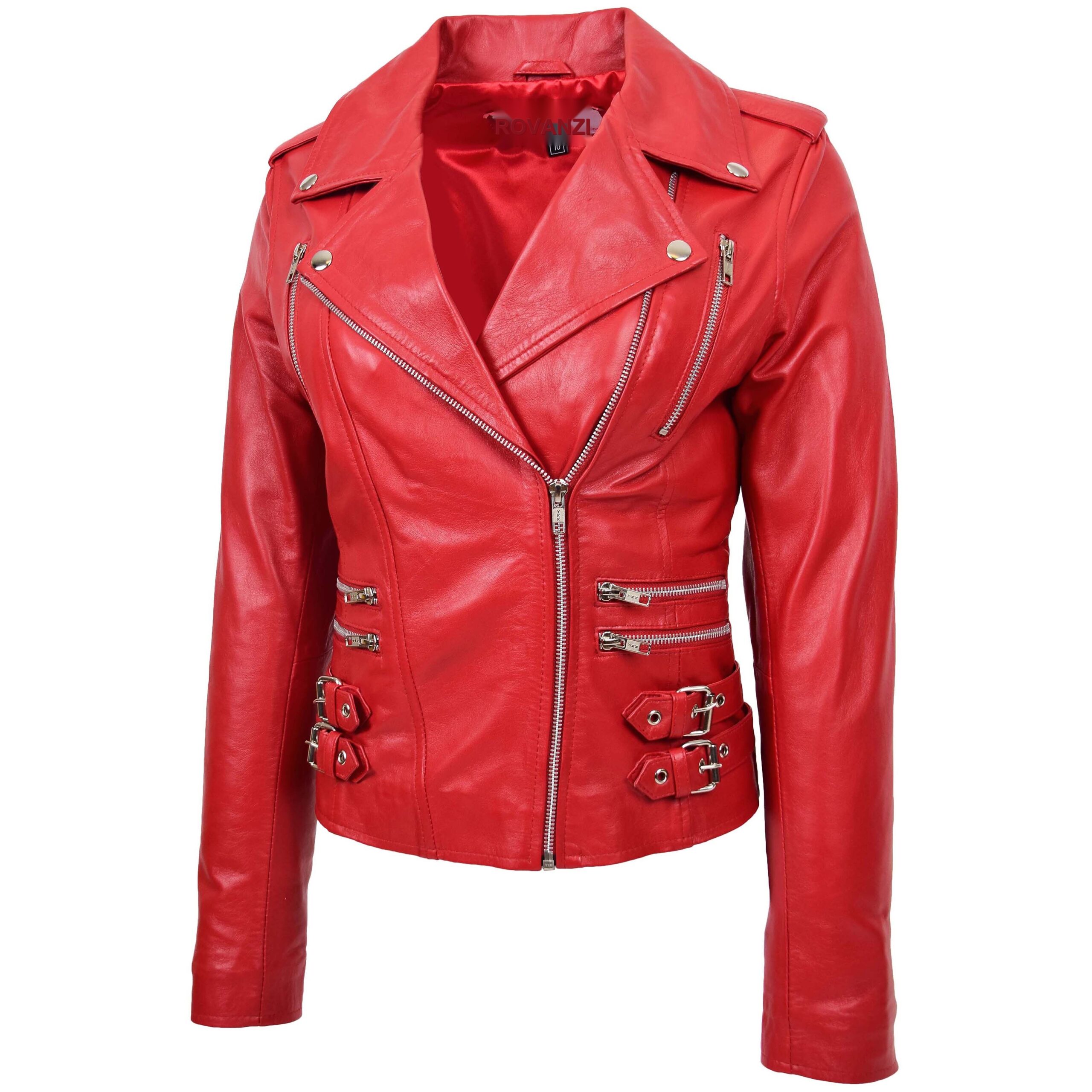 BUNERI Biker Cuir Cara Rouge Cross Zip Femme – Image 4