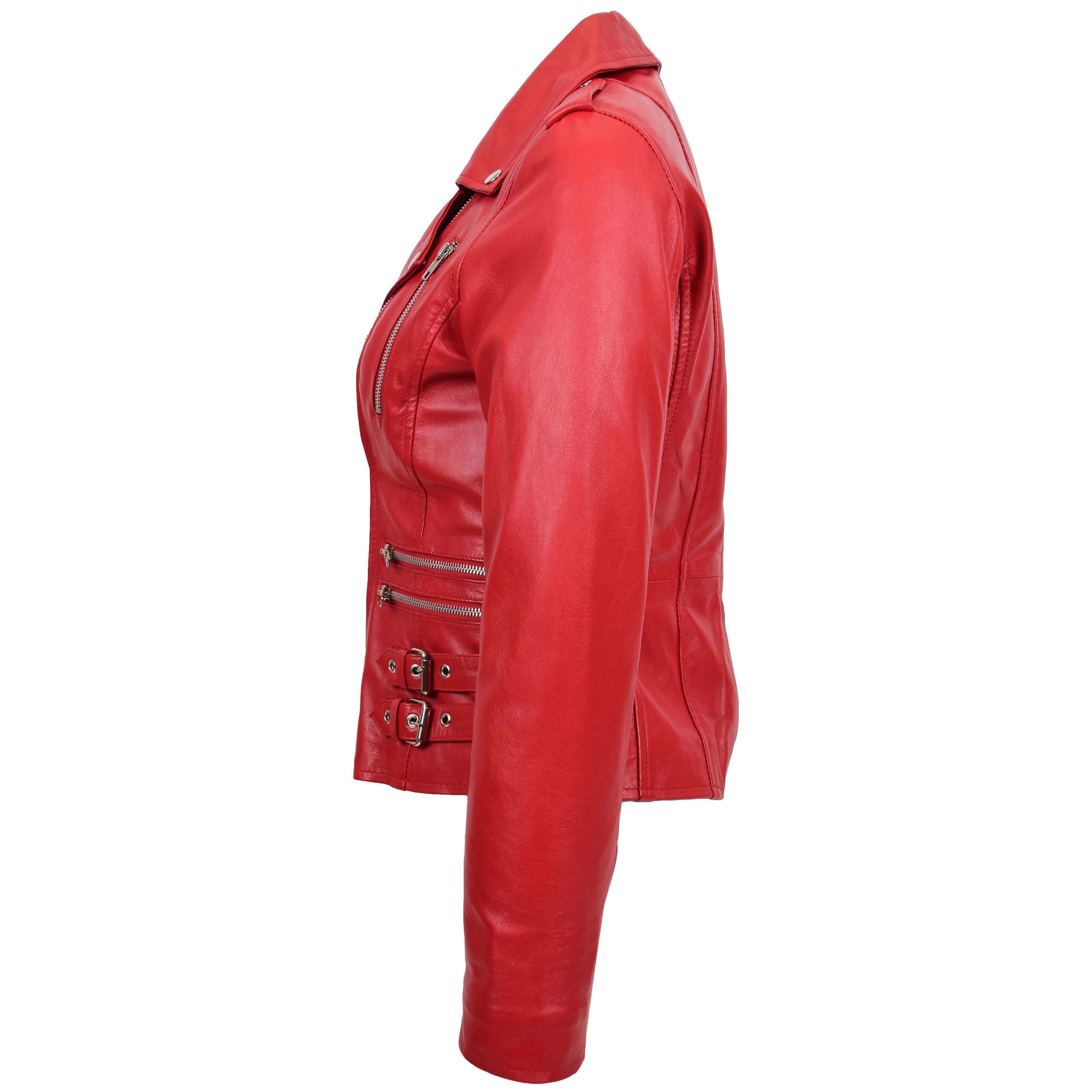 BUNERI Biker Cuir Cara Rouge Cross Zip Femme – Image 5