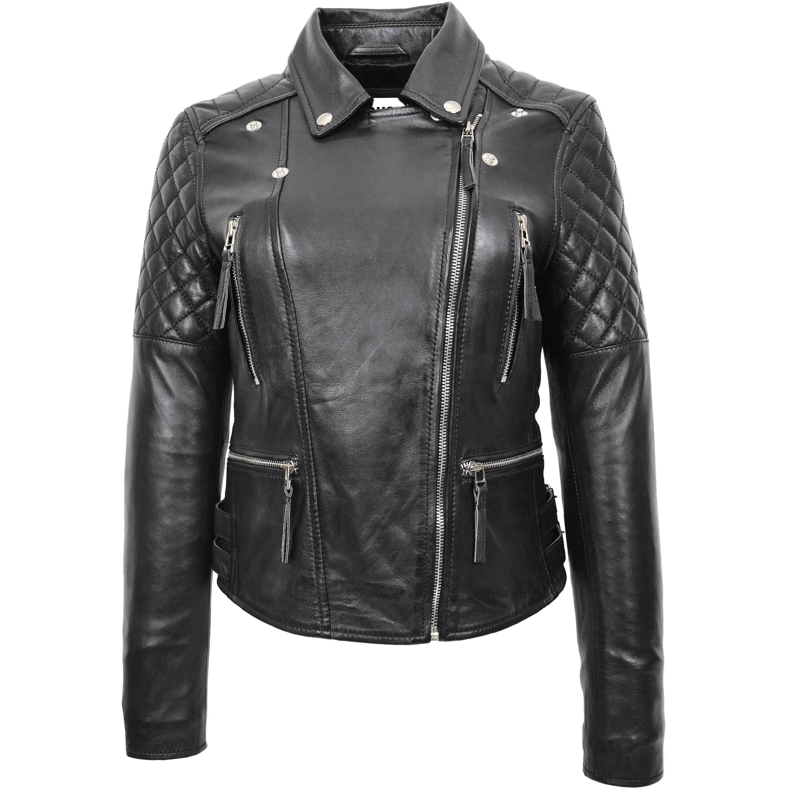 BUNERI Veste Biker en Cuir Fermeture Croisée pour Femme Noir – Image 3