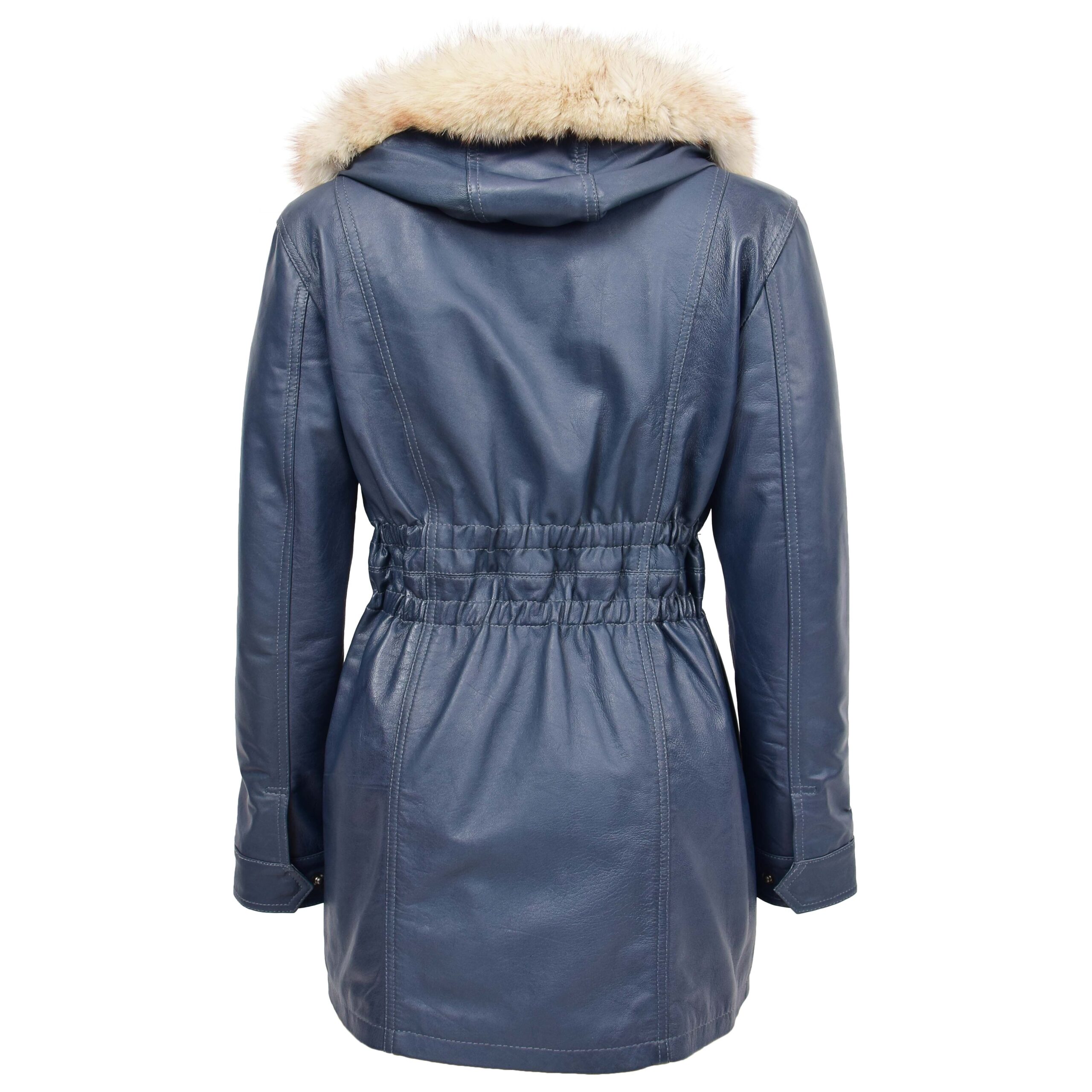 BUNERI Manteau en Cuir Bleu pour Femme à Capuche Amovible – Image 2