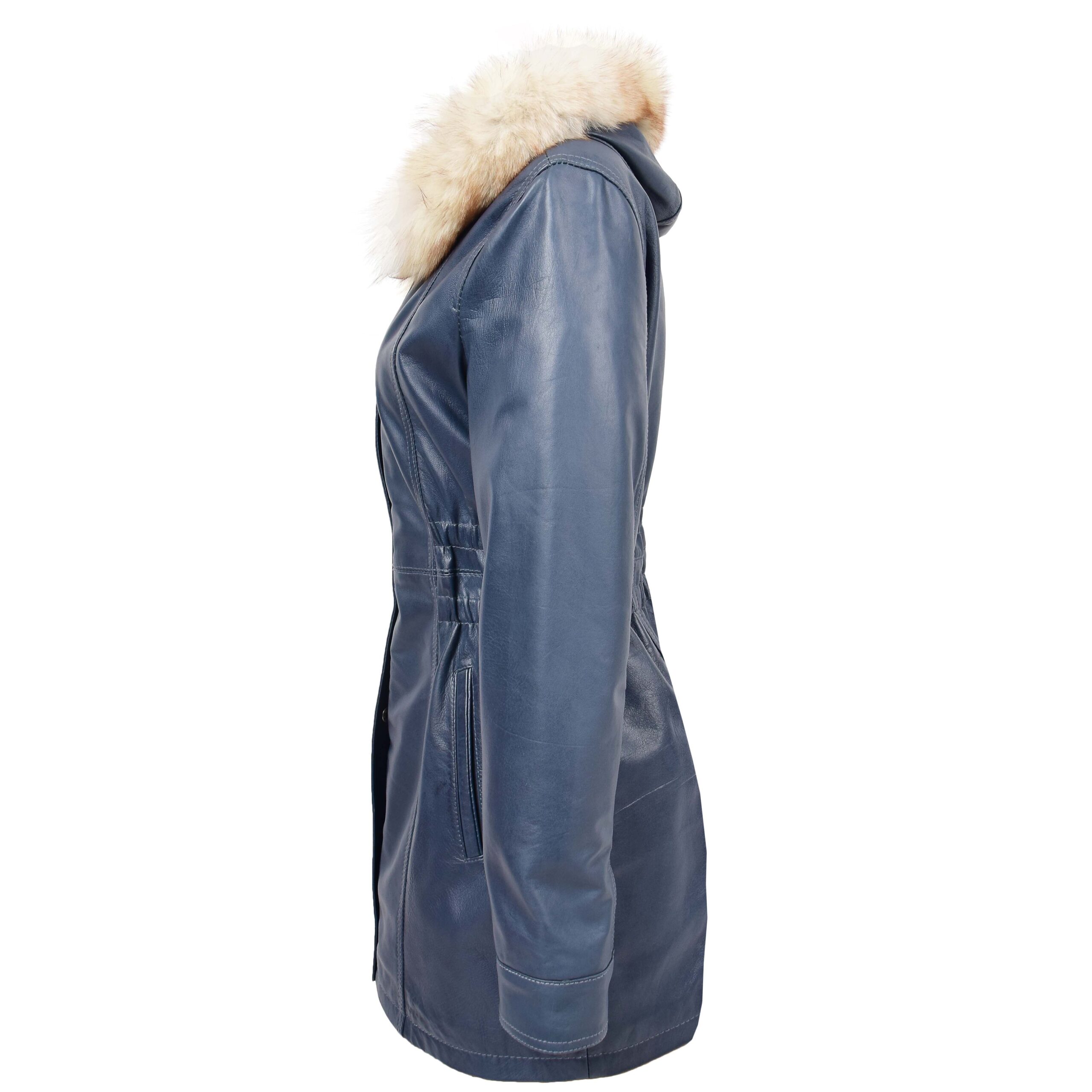 BUNERI Manteau en Cuir Bleu pour Femme à Capuche Amovible – Image 4