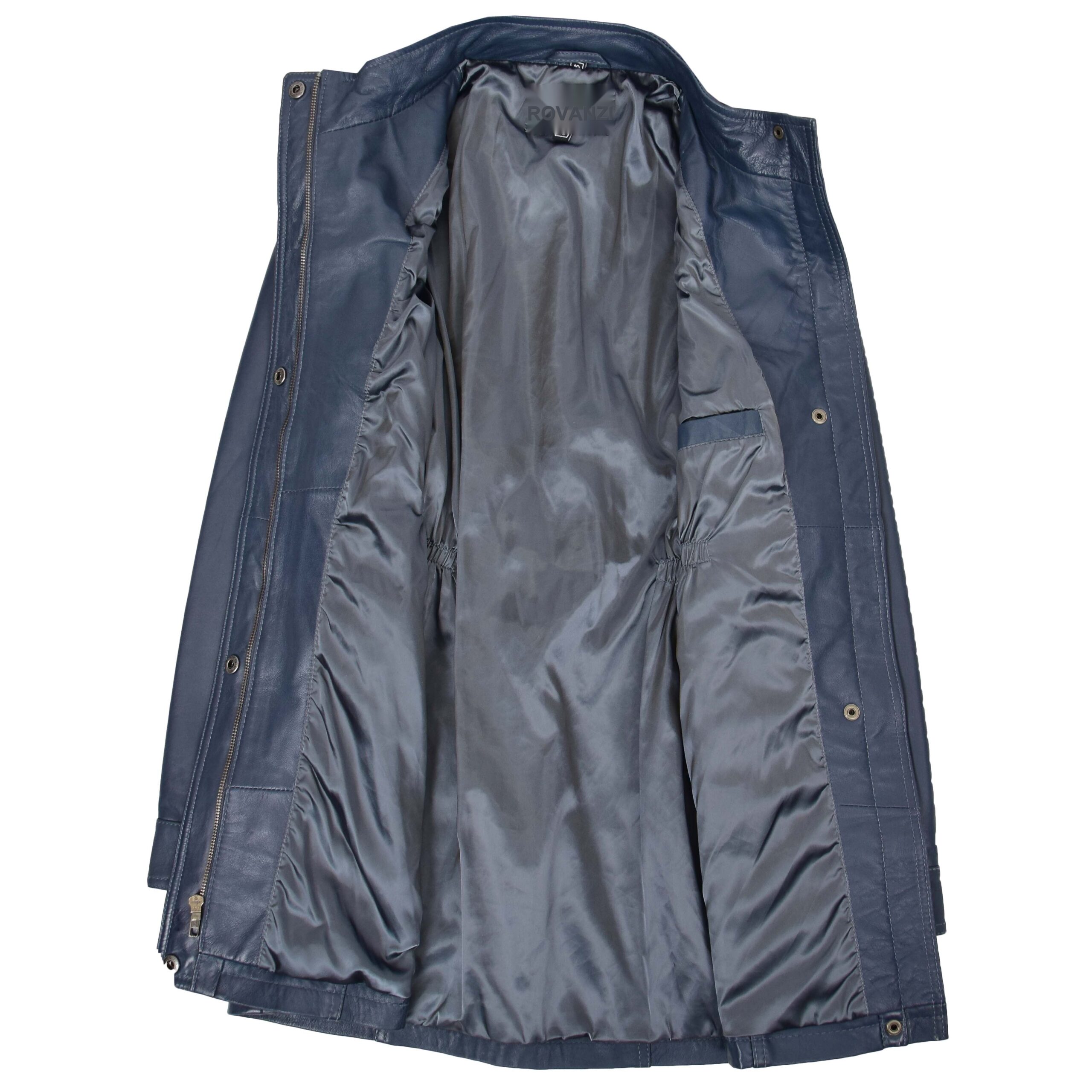 BUNERI Manteau en Cuir Bleu pour Femme à Capuche Amovible – Image 6