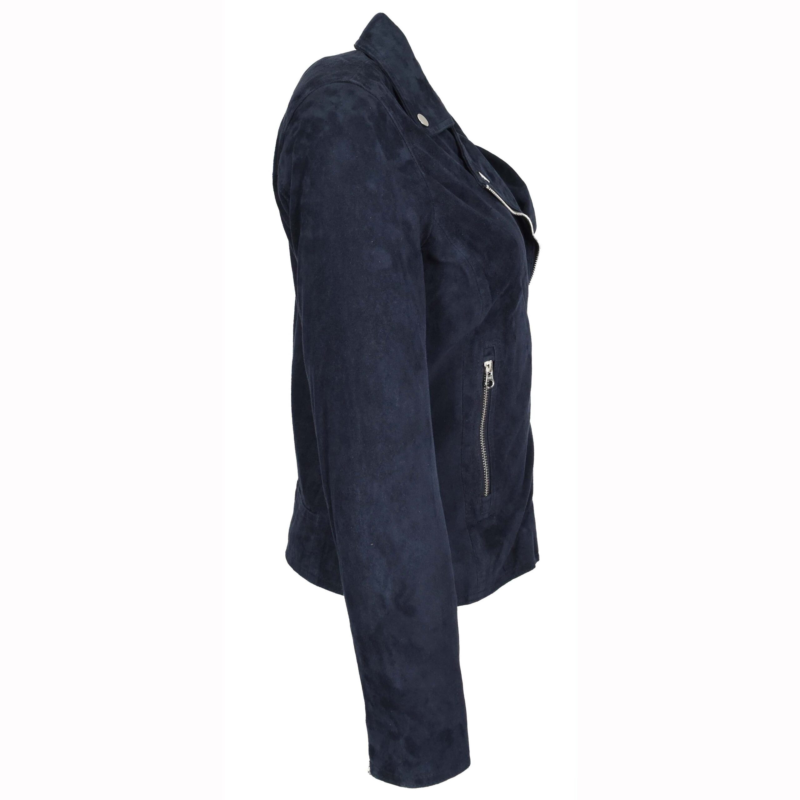 BUNERI Veste Biker en Daim Bleu Marine pour Femme – Image 7