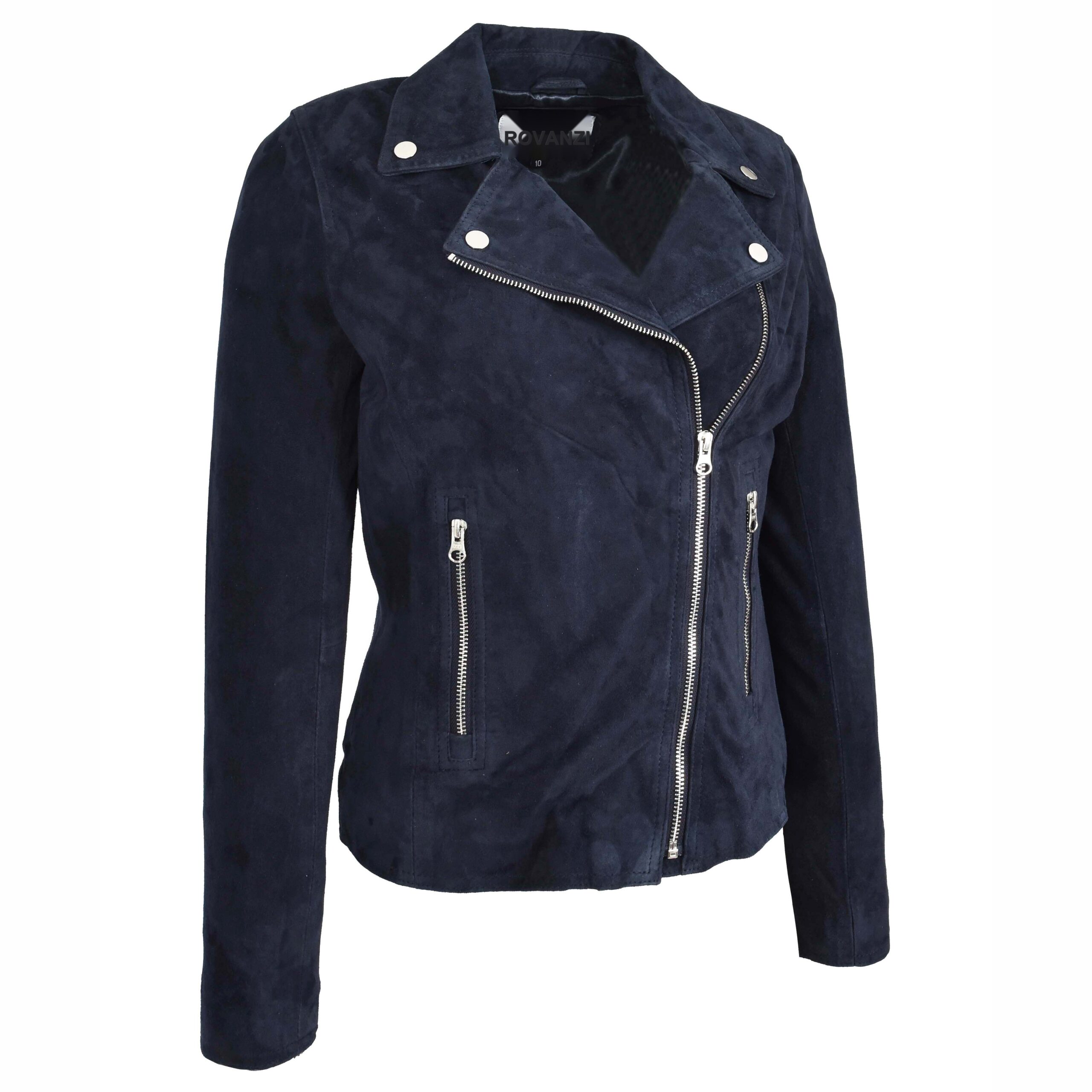 BUNERI Veste Biker en Daim Bleu Marine pour Femme – Image 4