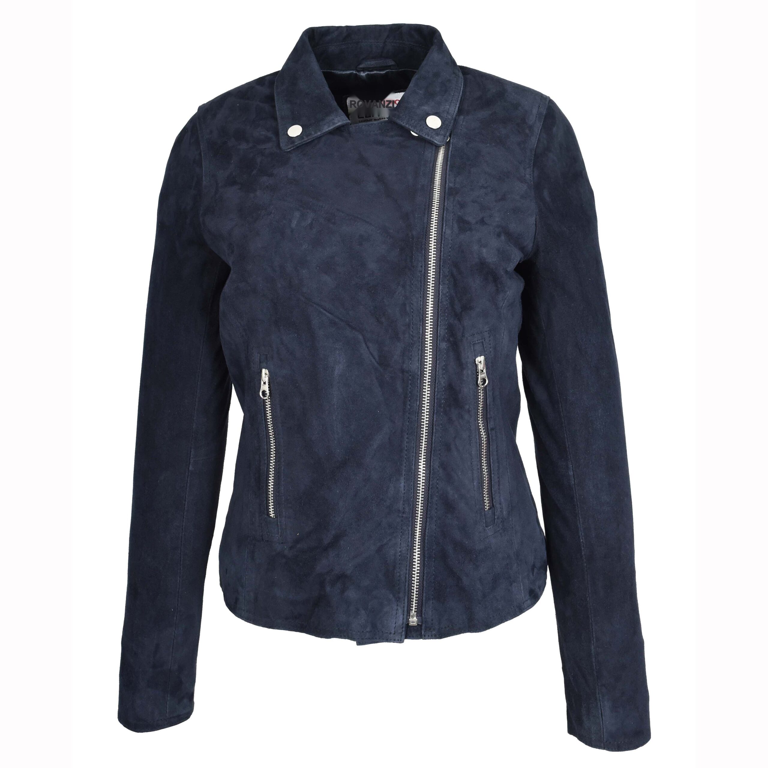 BUNERI Veste Biker en Daim Bleu Marine pour Femme – Image 3