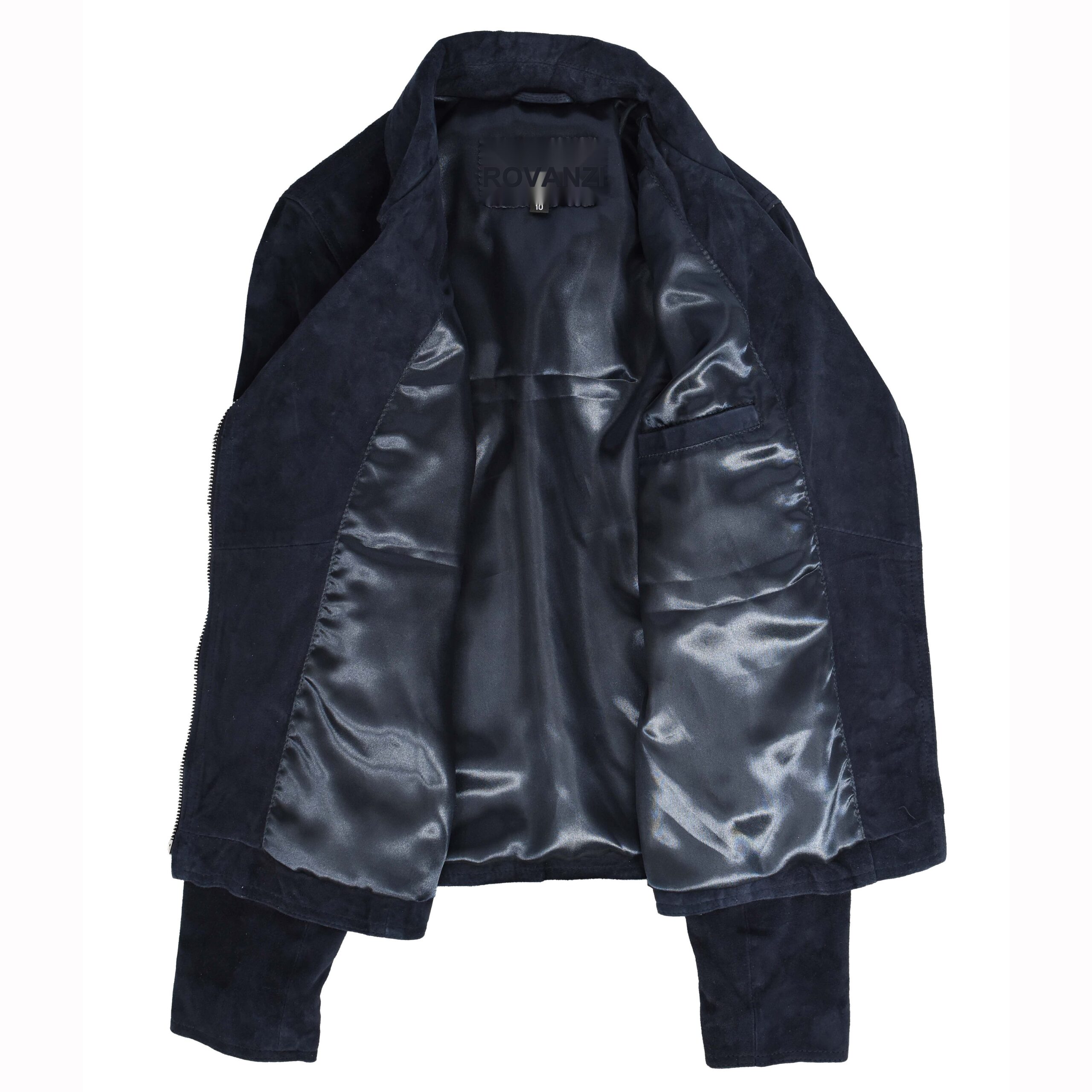 BUNERI Veste Biker en Daim Bleu Marine pour Femme – Image 8