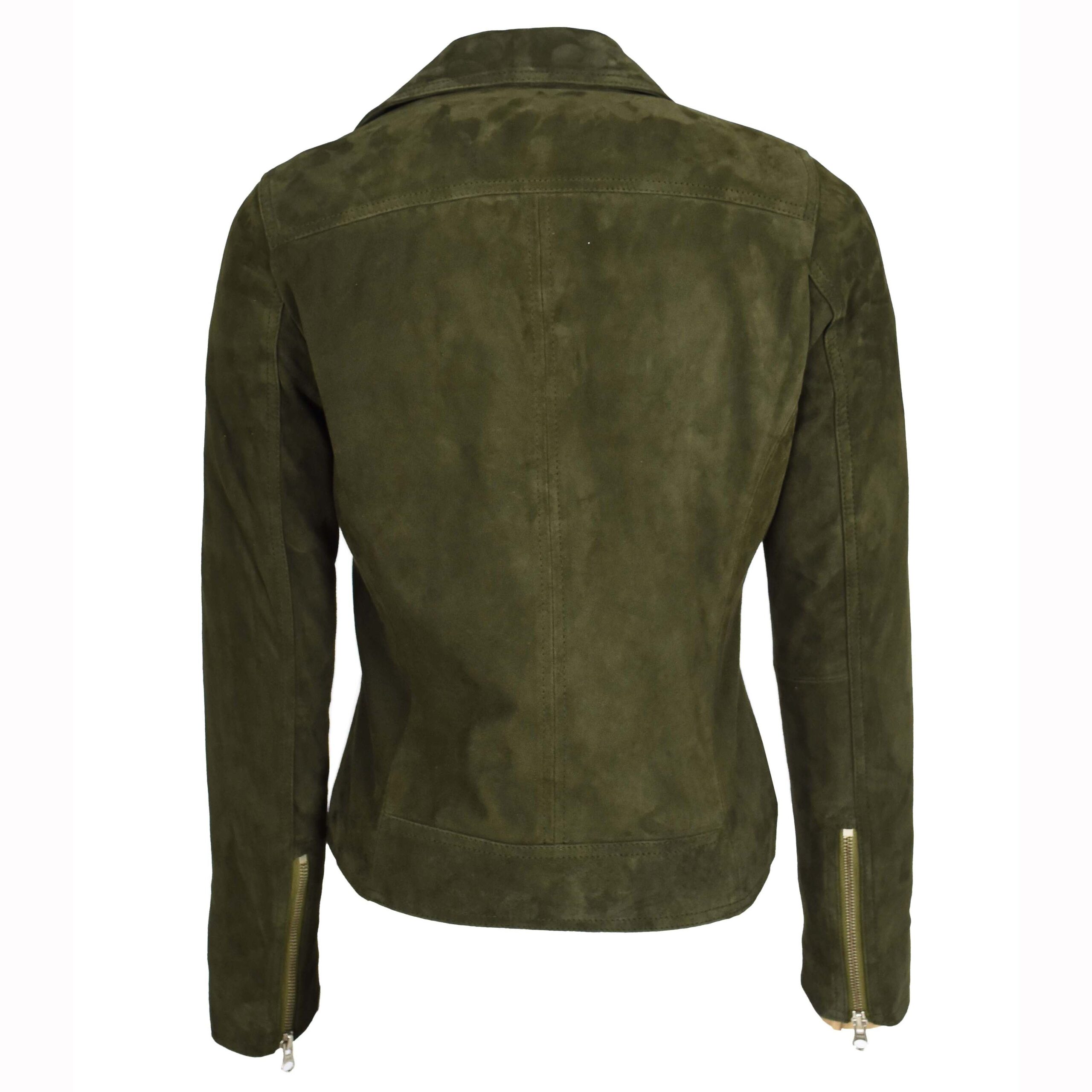 BUNERI Veste Biker en Daim de Chevre Authentique pour Femme Vert Olive – Image 2