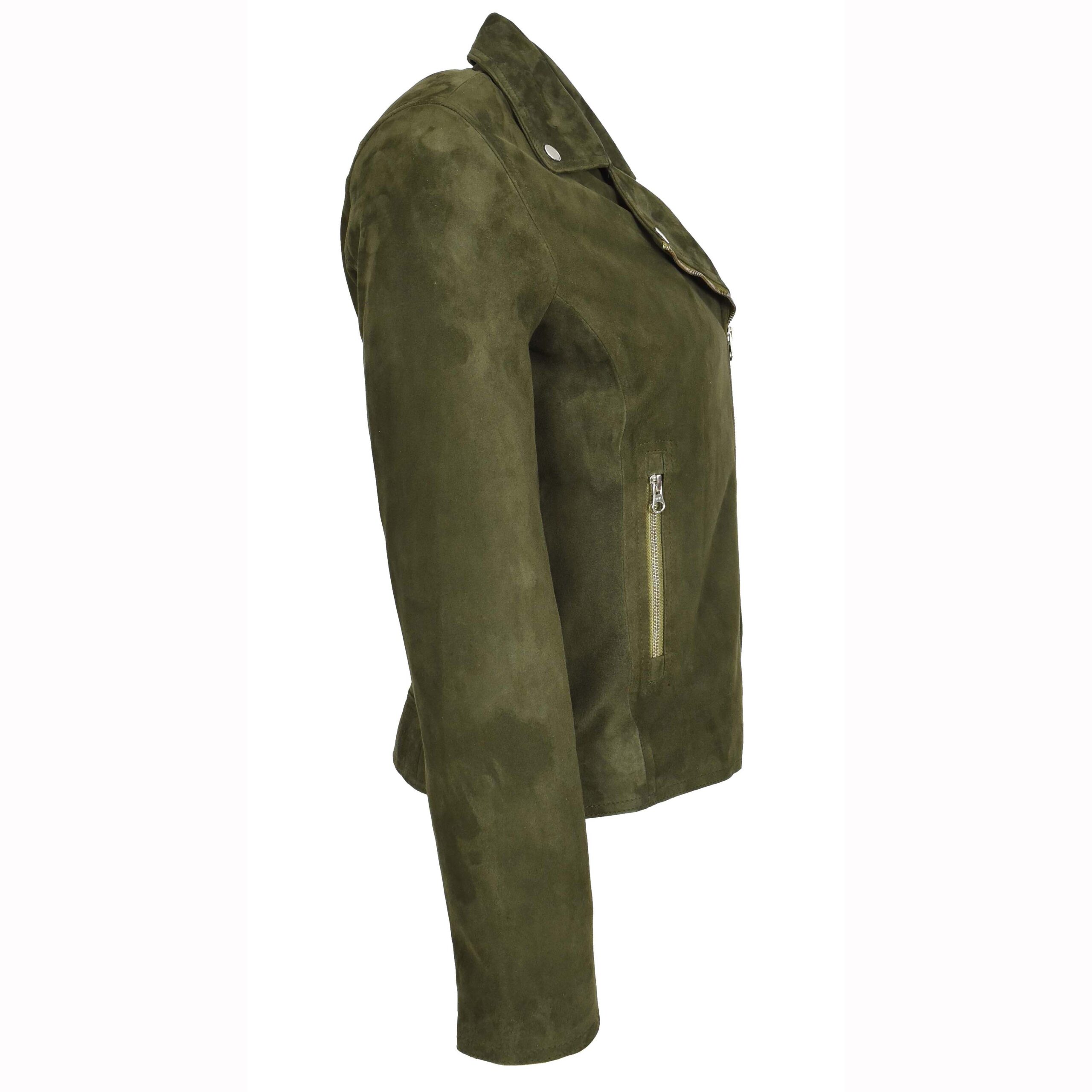BUNERI Veste Biker en Daim de Chevre Authentique pour Femme Vert Olive – Image 6
