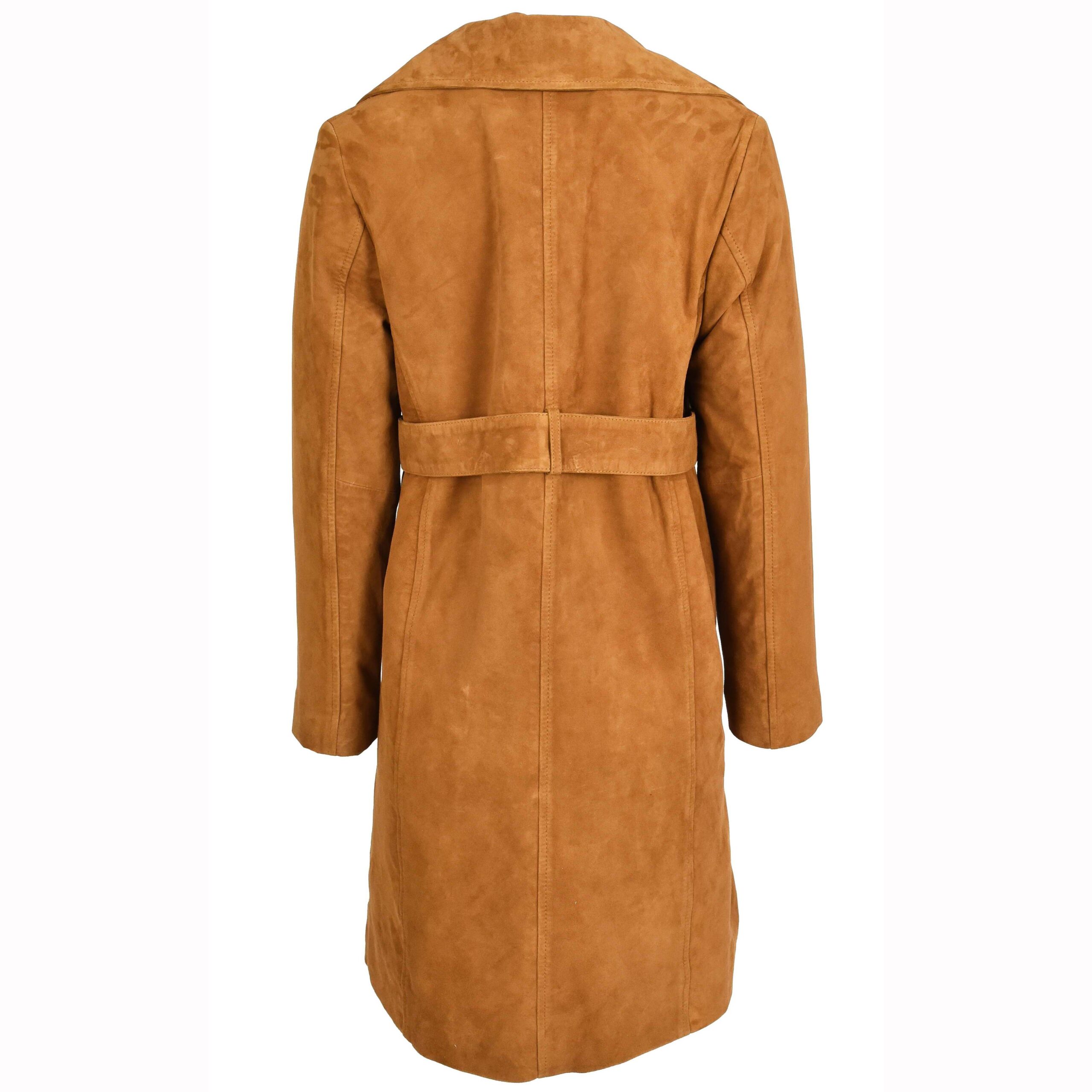 BUNERI Trench en Daim de Chèvre pour Femme 3/4 Cognac avec Ceinture – Image 2