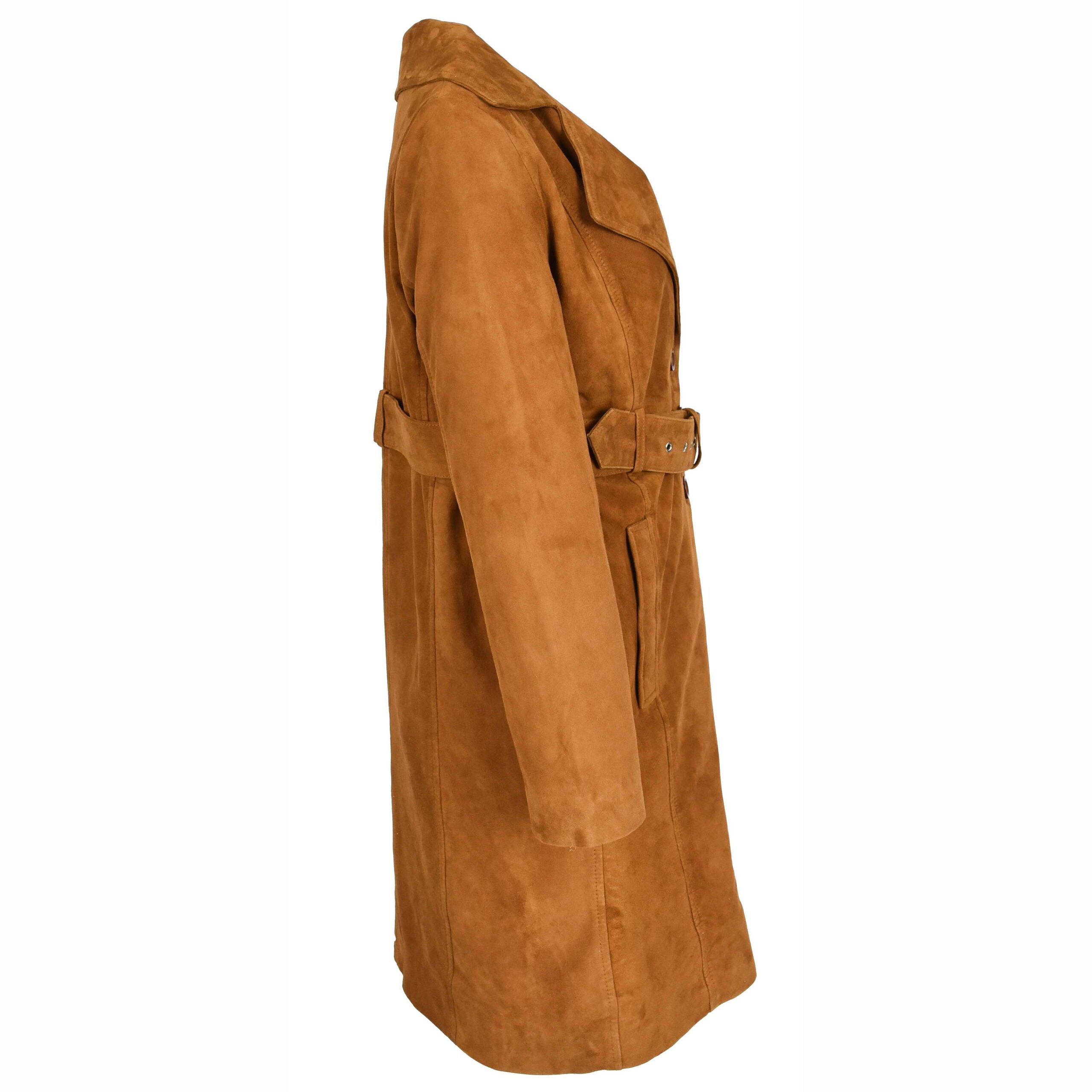 BUNERI Trench en Daim de Chèvre pour Femme 3/4 Cognac avec Ceinture – Image 3