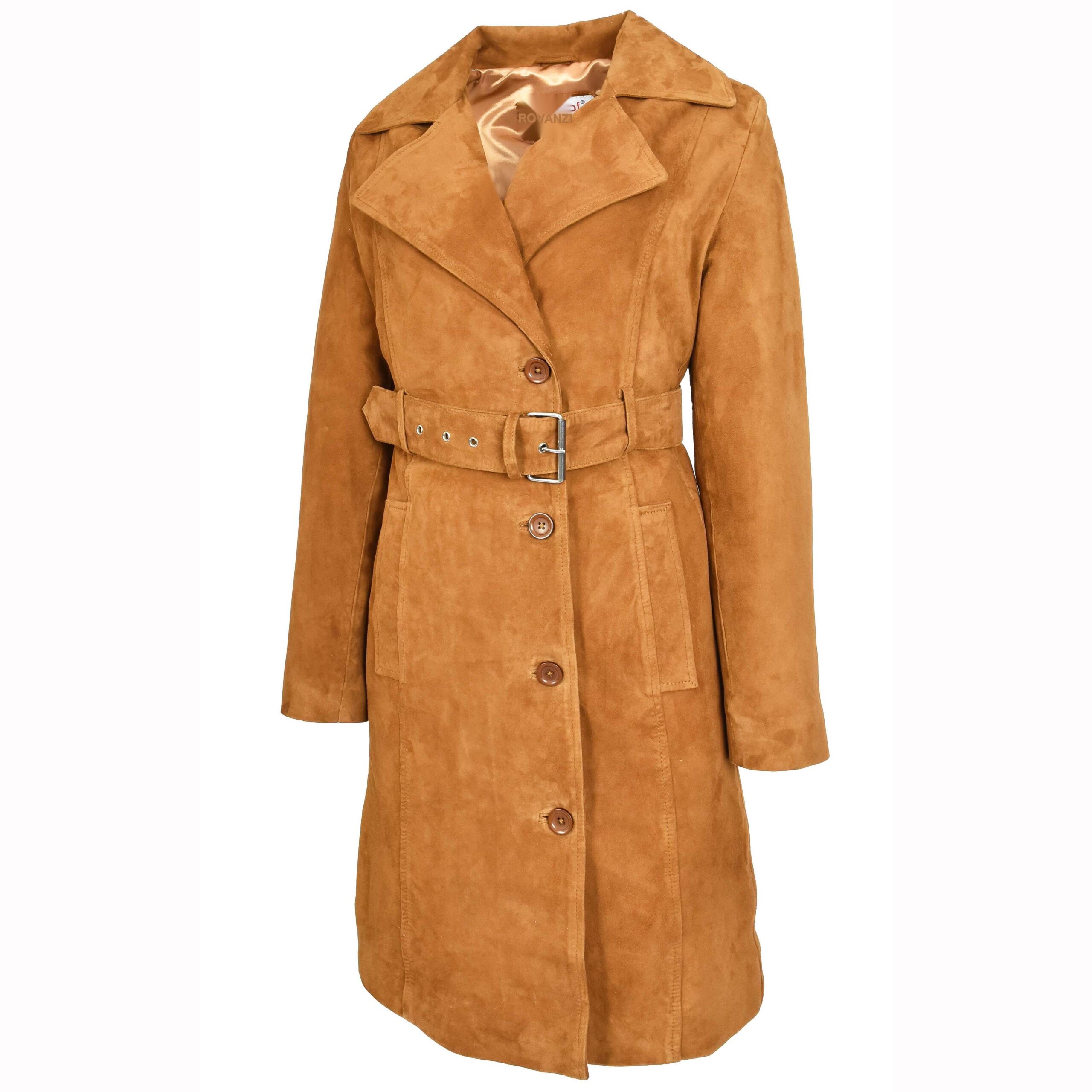BUNERI Trench en Daim de Chèvre pour Femme 3/4 Cognac avec Ceinture – Image 4
