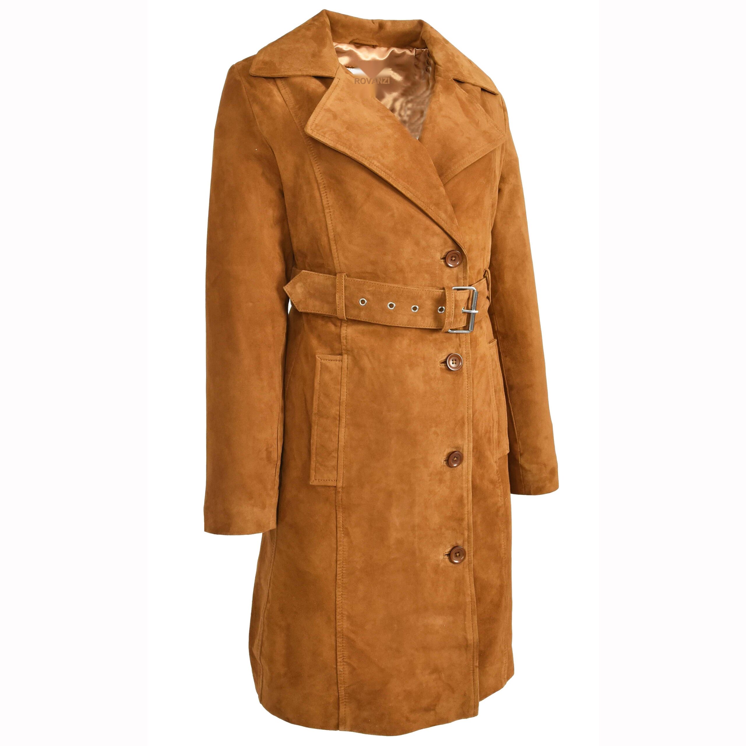 BUNERI Trench en Daim de Chèvre pour Femme 3/4 Cognac avec Ceinture – Image 5