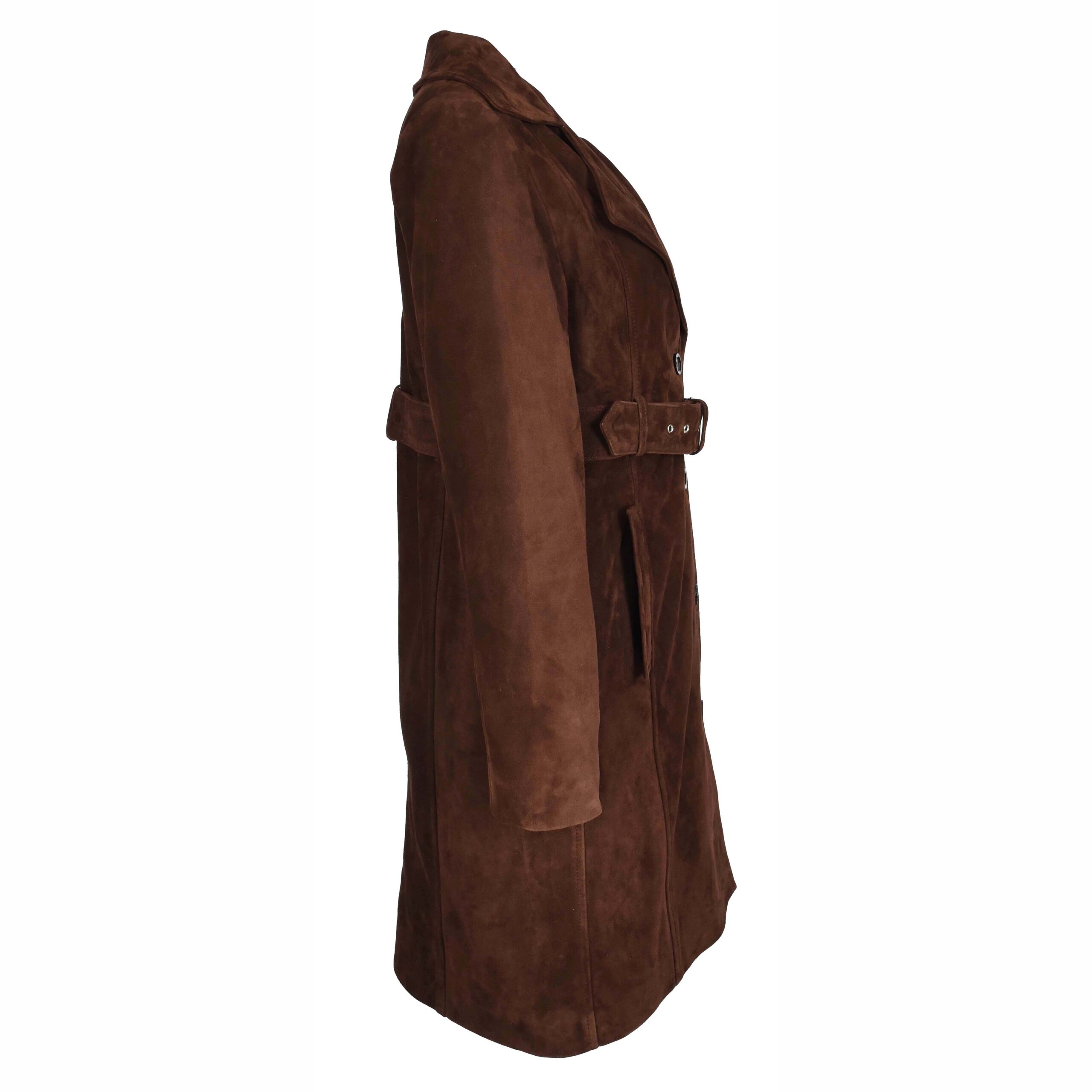 BUNERI Trench en Daim de Chèvre pour Femme 3/4 Longueur Brun Rouille avec Ceinture – Image 3