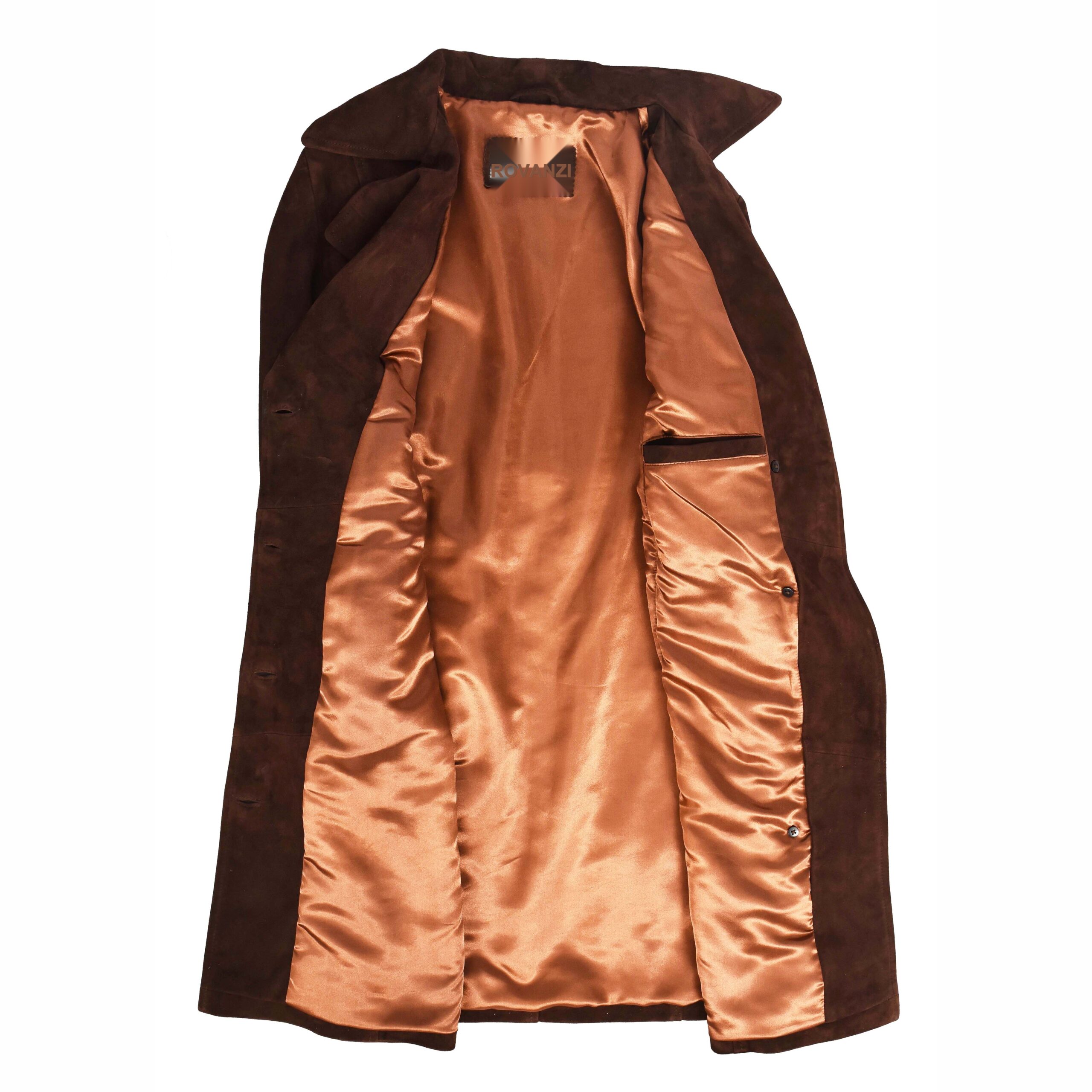 BUNERI Trench en Daim de Chèvre pour Femme 3/4 Longueur Brun Rouille avec Ceinture – Image 6