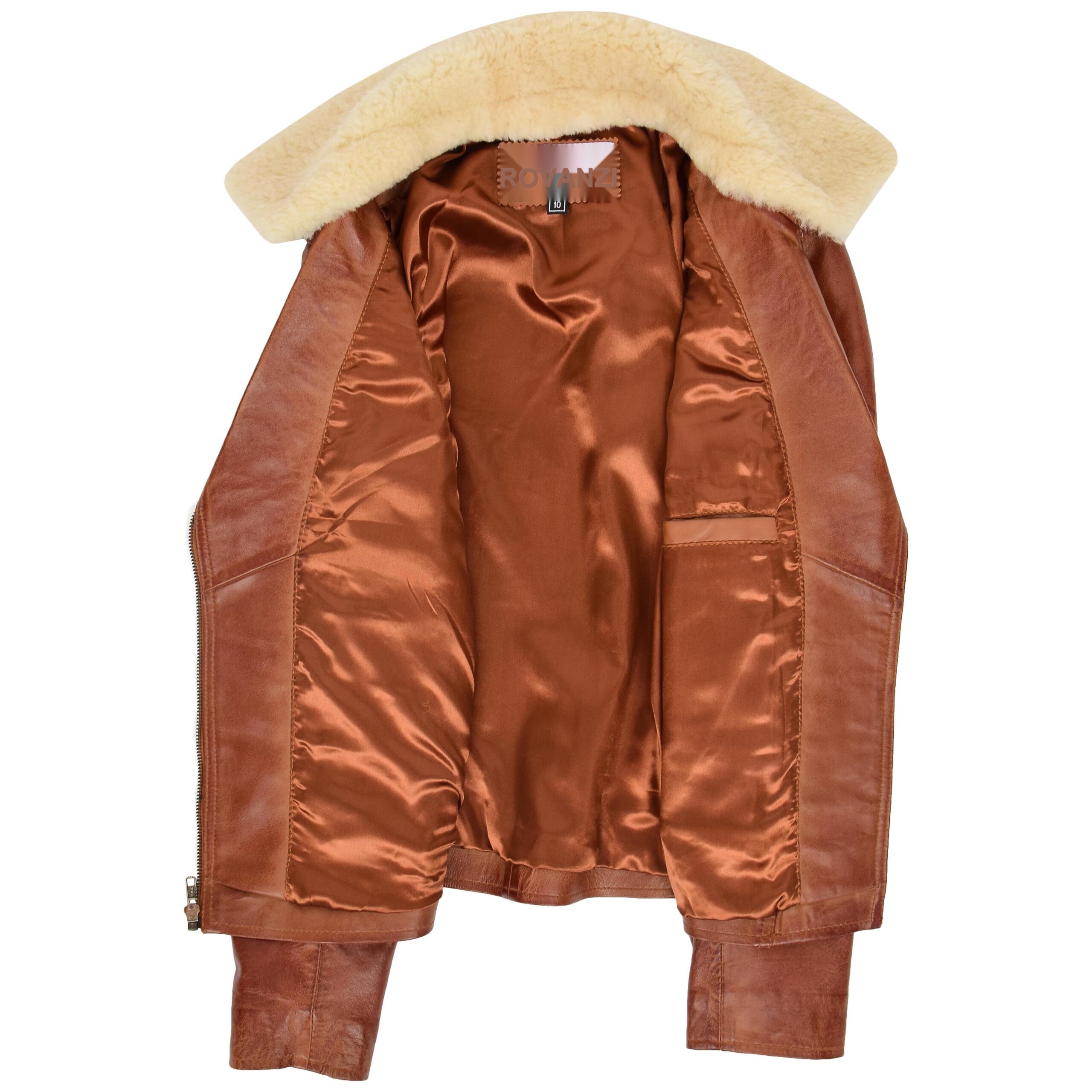 BUNERI Veste Biker en Cuir pour Femme avec Col Amovible Châtaigne – Image 6
