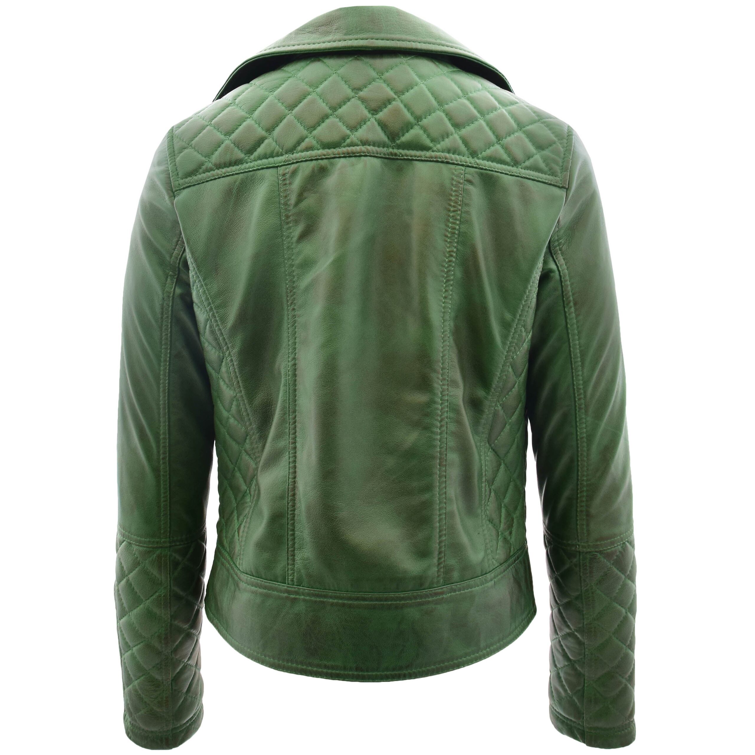 BUNERI Veste Femme Cuir Biker avec Detail Matelasse Verte – Image 2