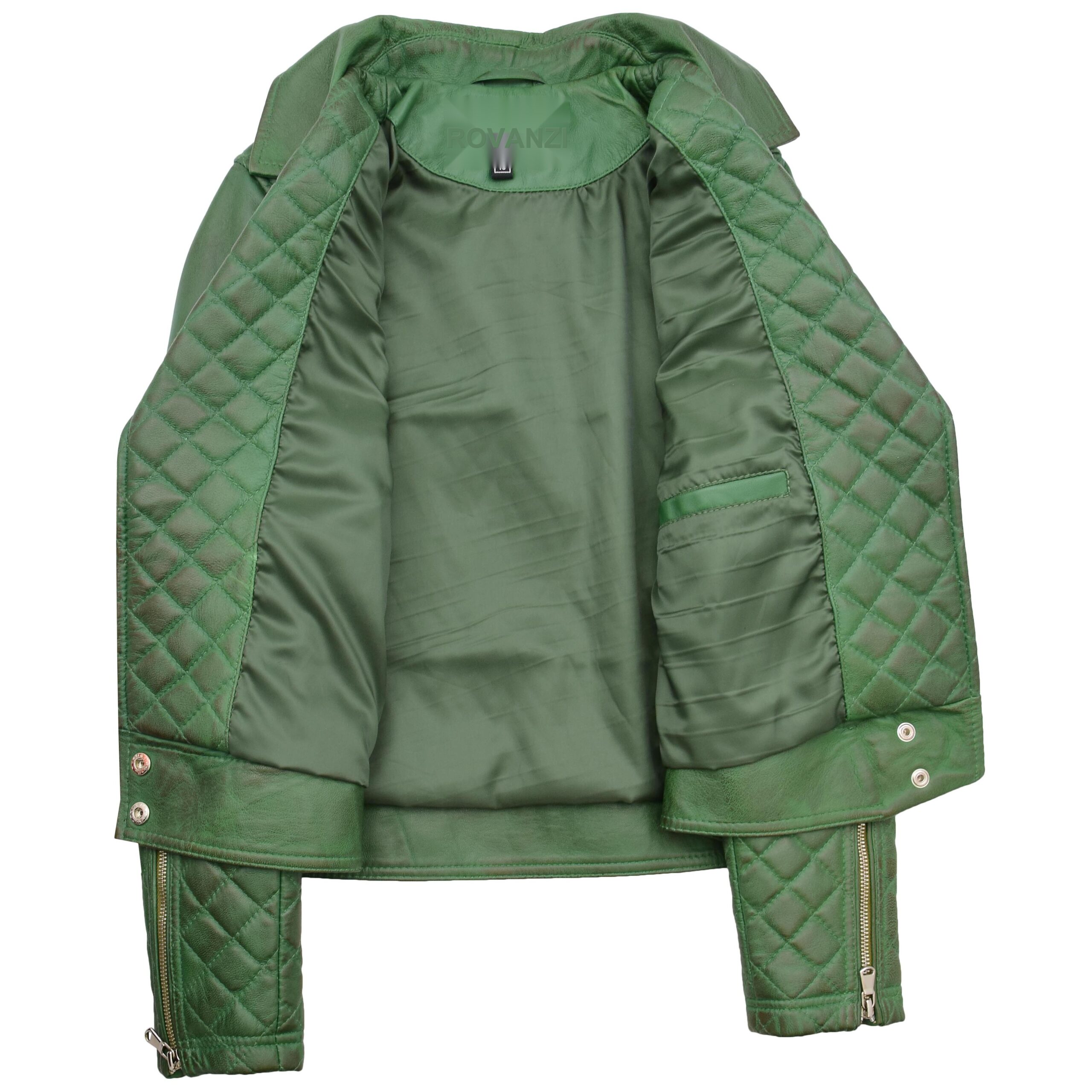 BUNERI Veste Femme Cuir Biker avec Detail Matelasse Verte – Image 6
