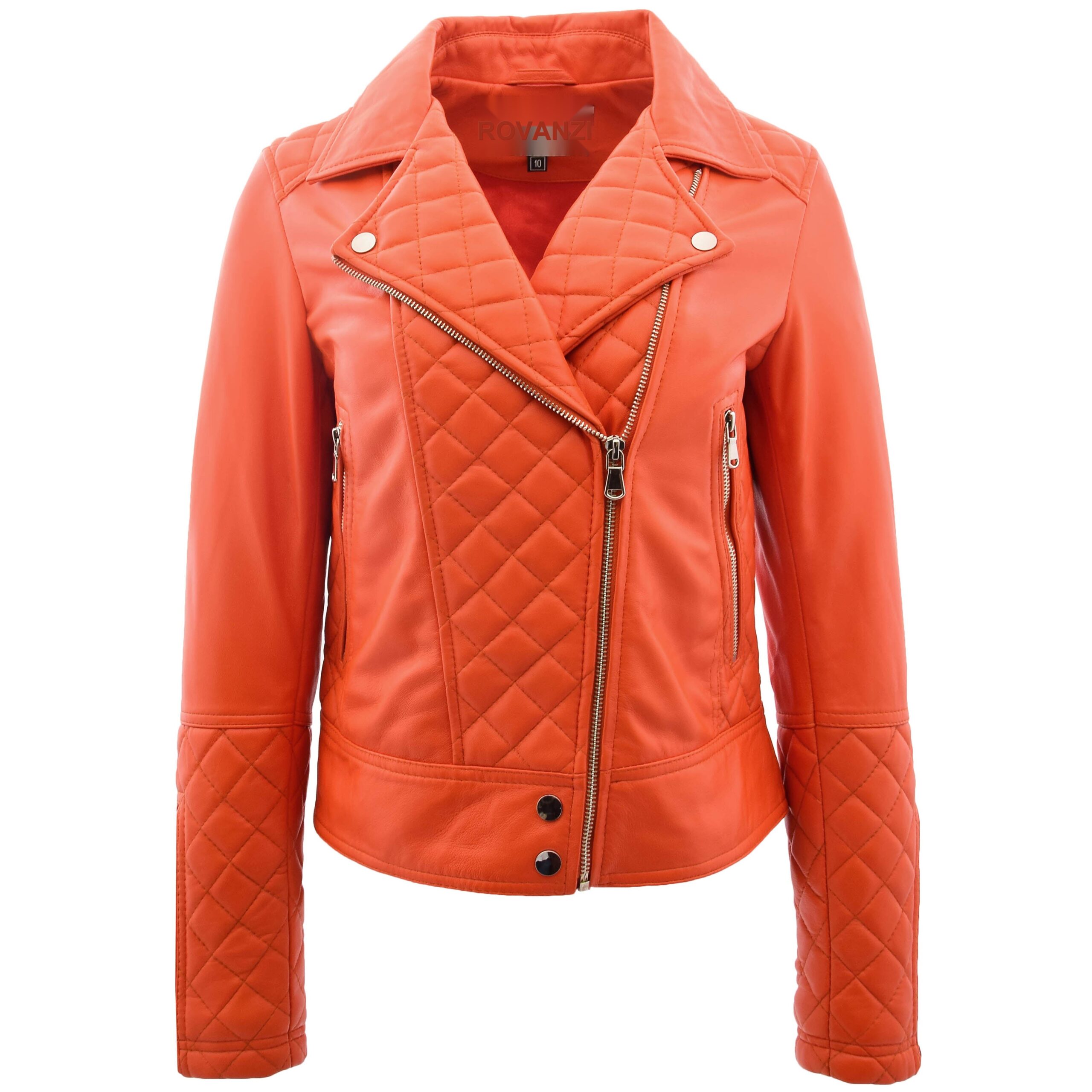 BUNERI Biker Cuir Ziva Orange Détails Matelassés
