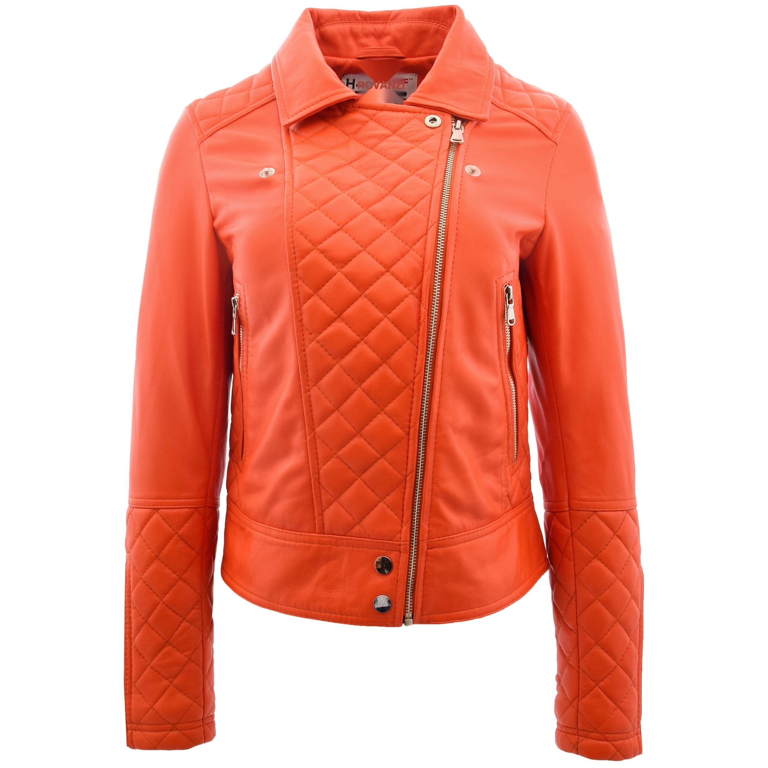 BUNERI Biker Cuir Ziva Orange Détails Matelassés – Image 3