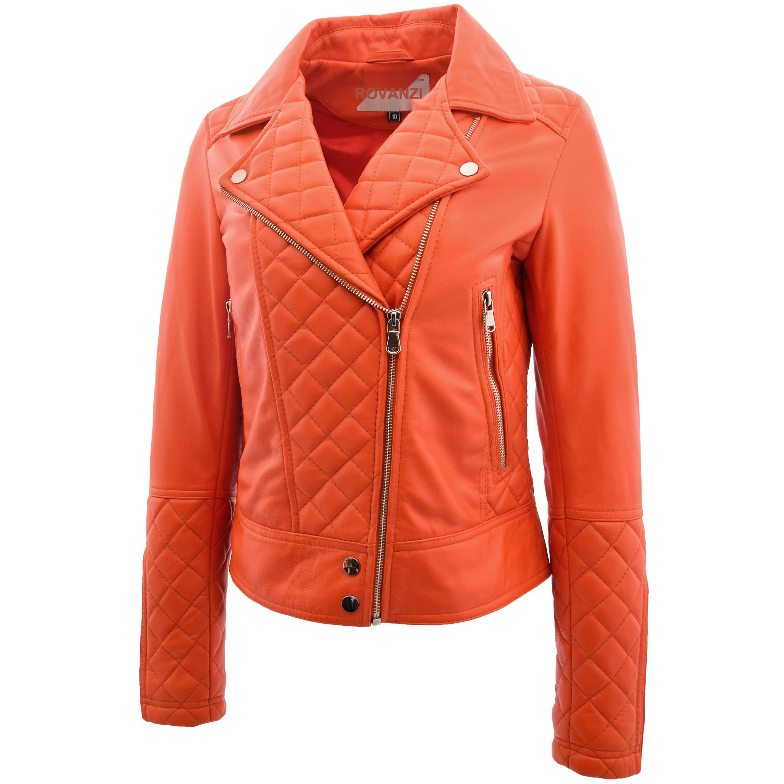 BUNERI Biker Cuir Ziva Orange Détails Matelassés – Image 4