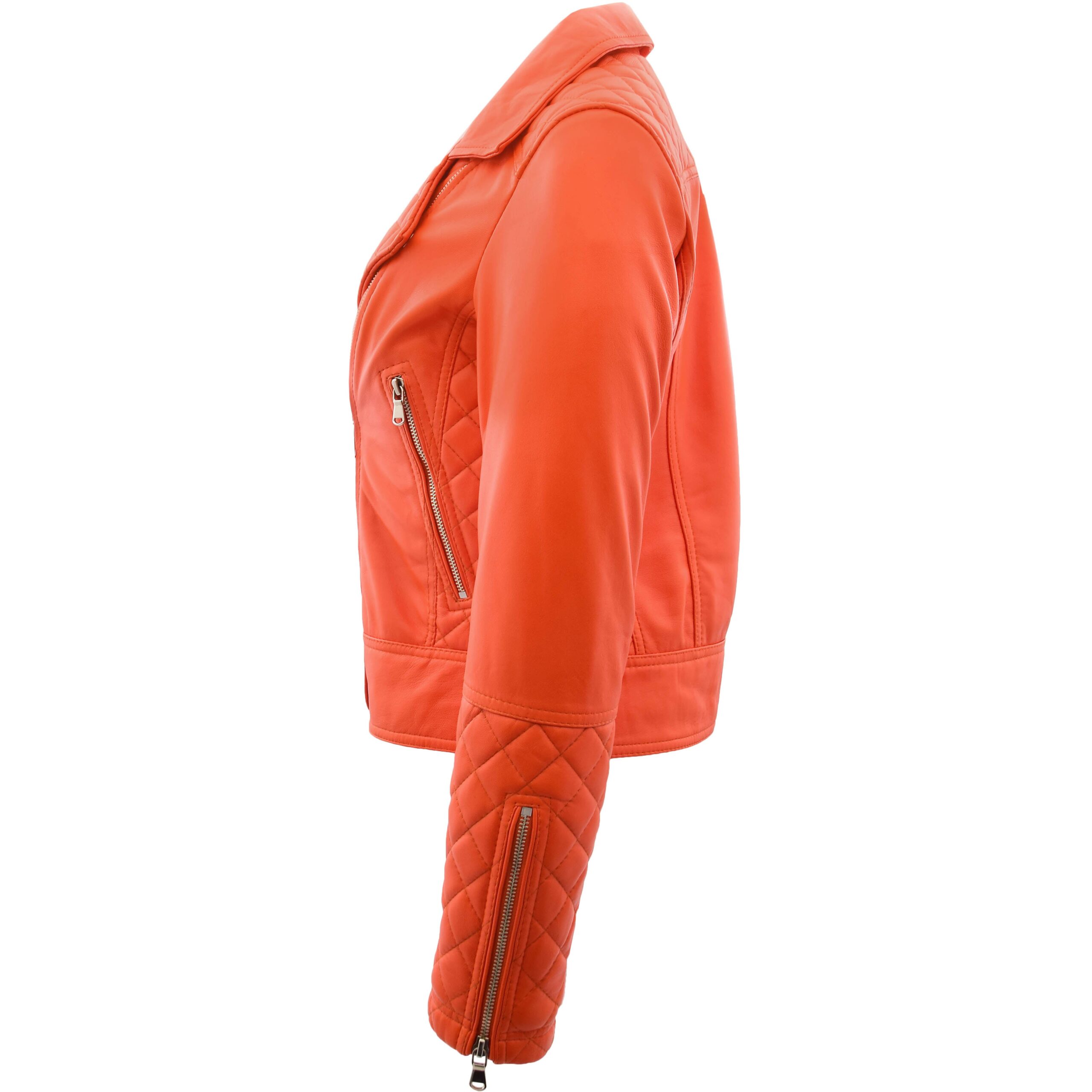 BUNERI Biker Cuir Ziva Orange Détails Matelassés – Image 5