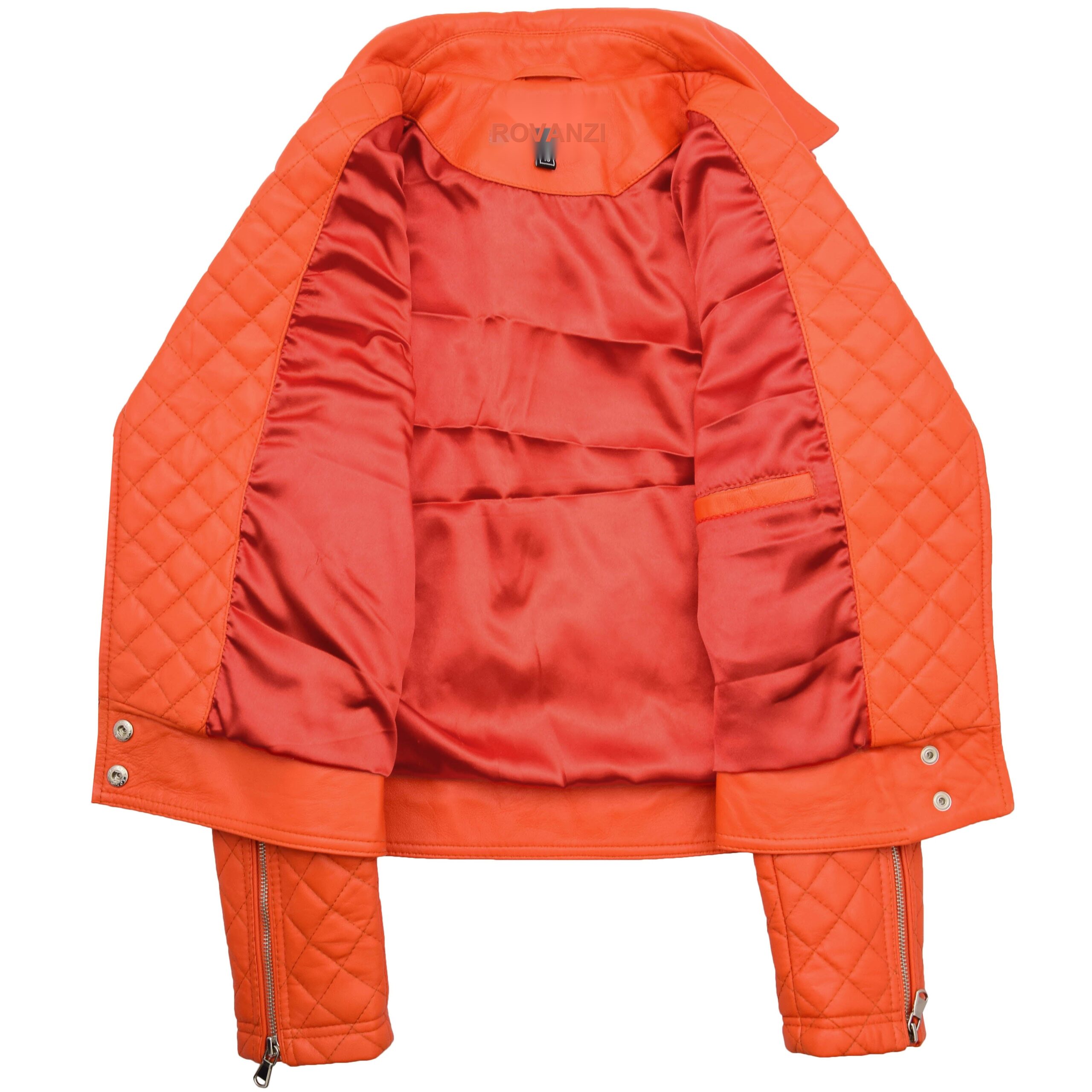 BUNERI Biker Cuir Ziva Orange Détails Matelassés – Image 6