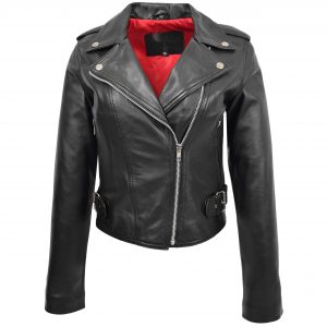 BUNERI Biker Cuir Emma Noire Zip Croisé