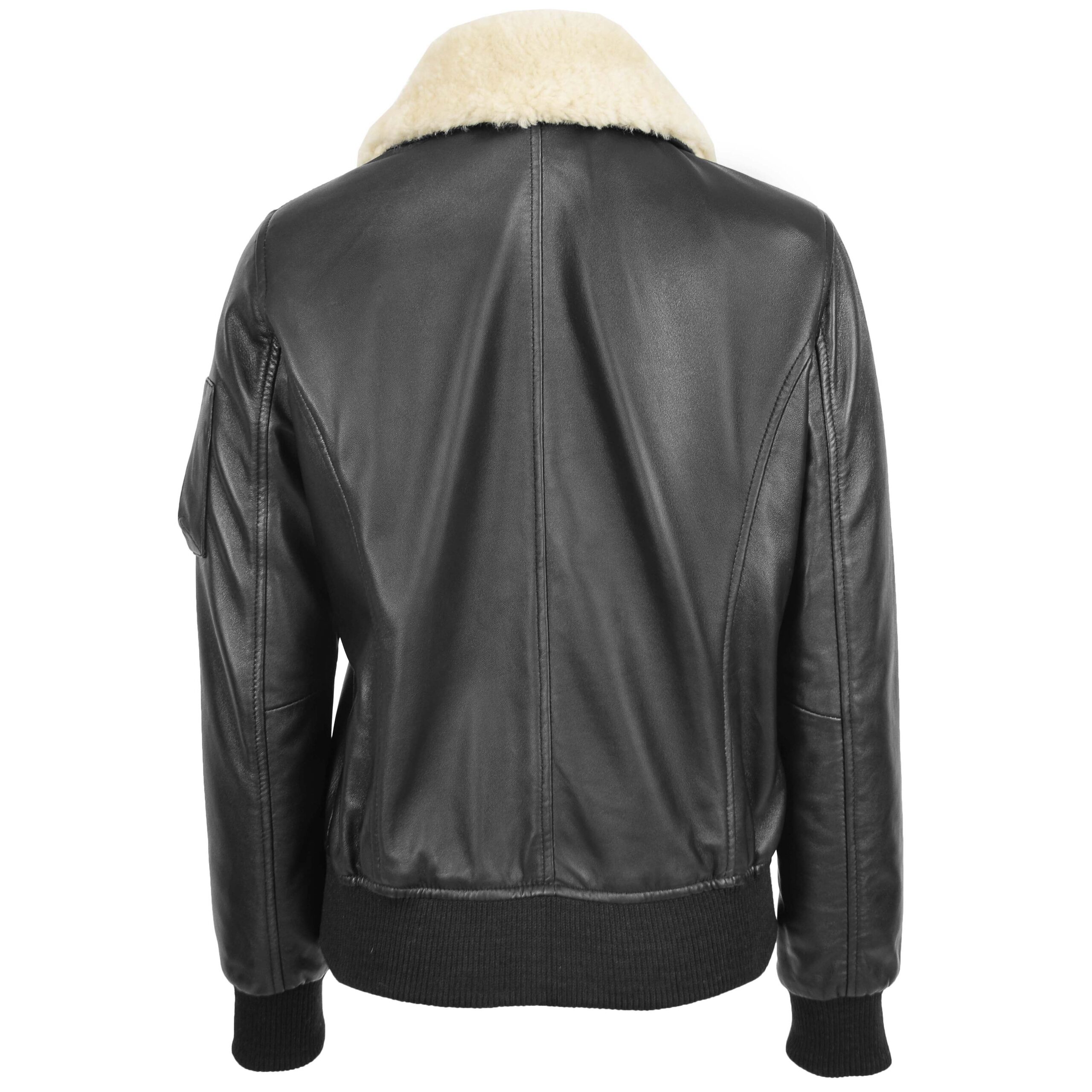 BUNERI Veste Femme Cuir Bomber Noire Col Amovible – Image 2