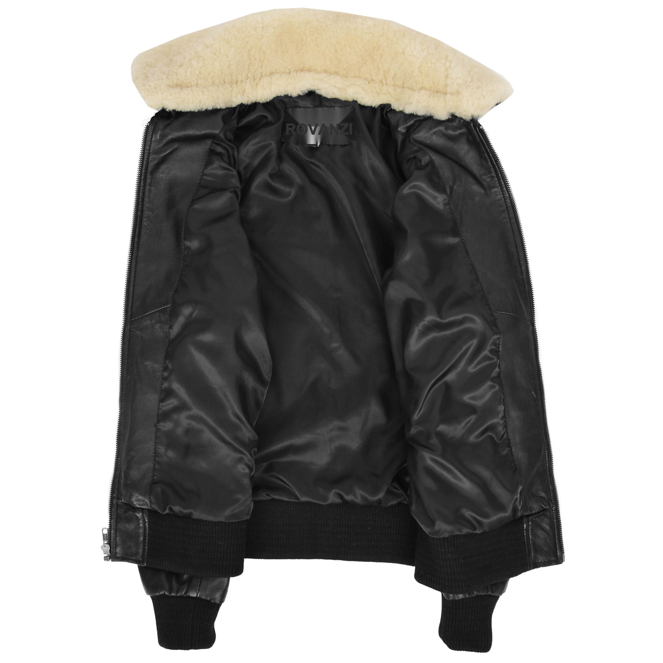 BUNERI Veste Femme Cuir Bomber Noire Col Amovible – Image 6