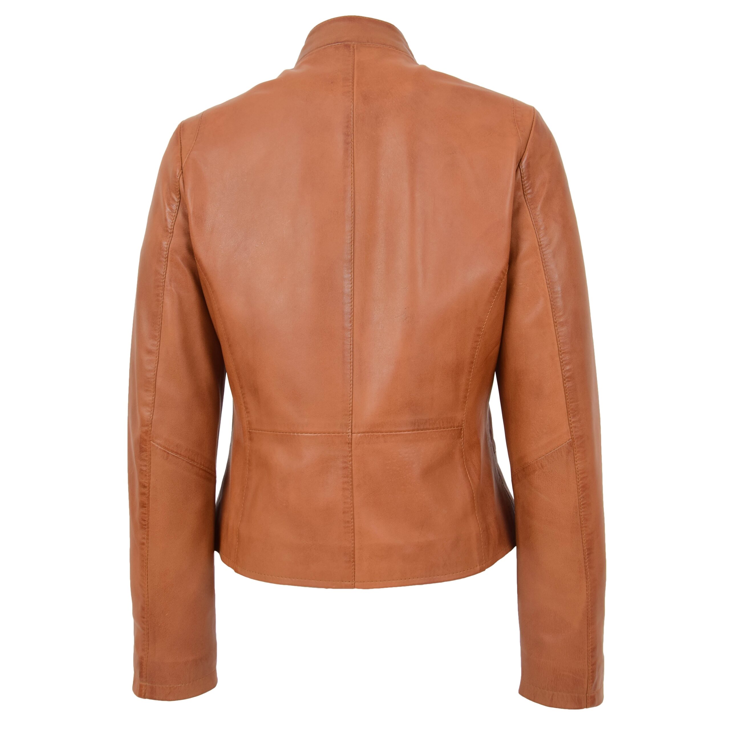 BUNERI Veste en Cuir Casual Col Montant pour Femme Tan – Image 2