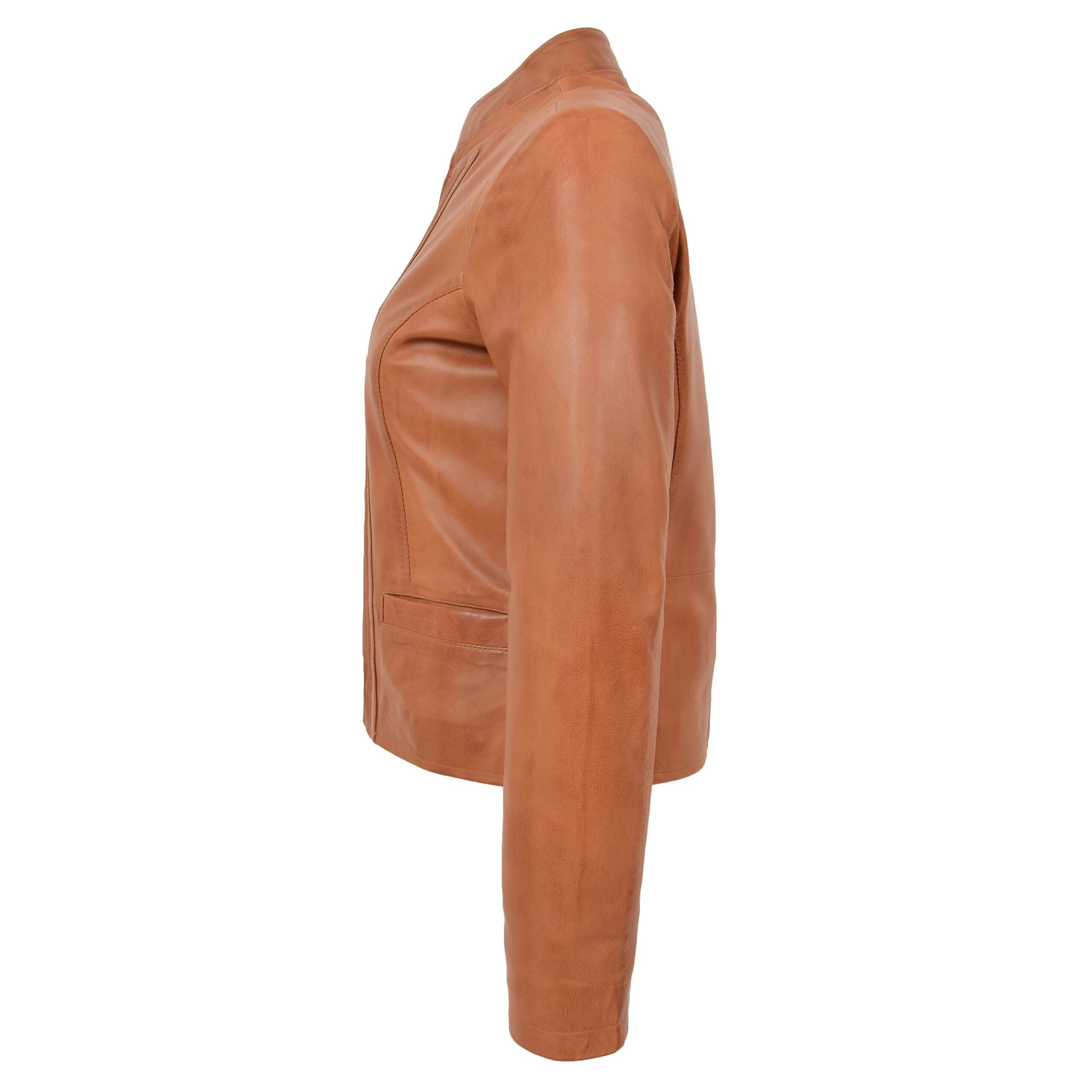 BUNERI Veste en Cuir Casual Col Montant pour Femme Tan – Image 6