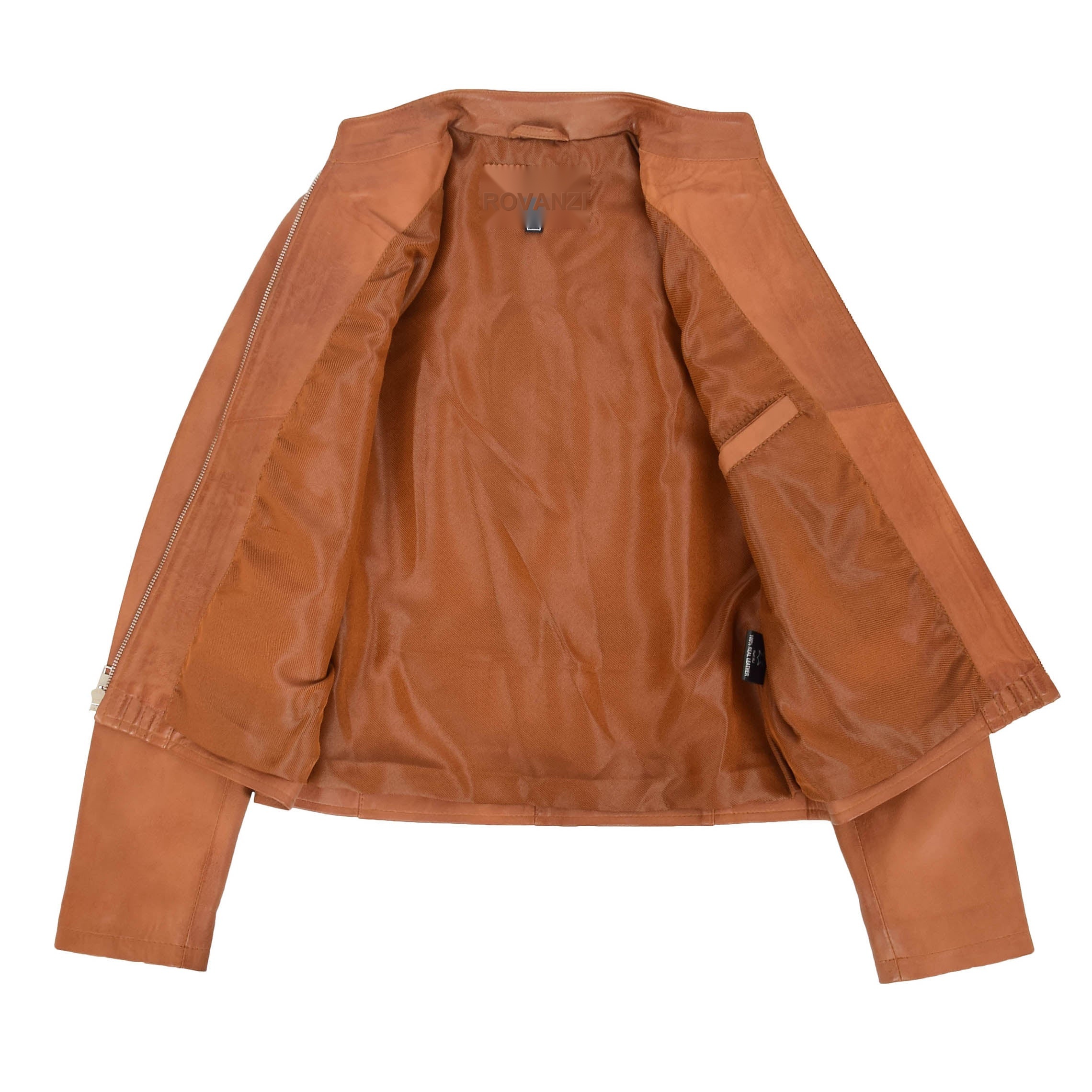 BUNERI Veste en Cuir Casual Col Montant pour Femme Tan – Image 7