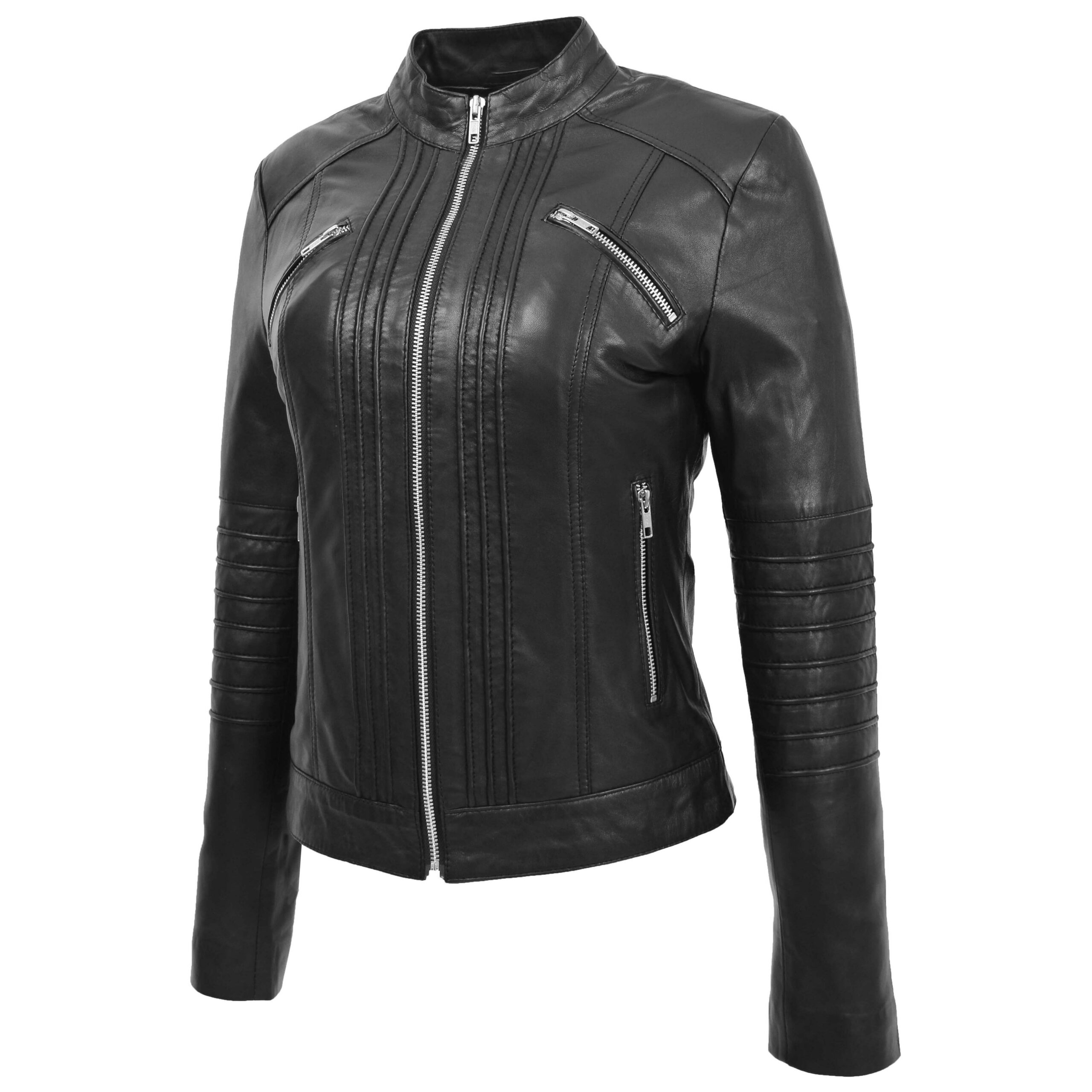BUNERI Veste Femme Cuir Style Biker Classique Noire – Image 3