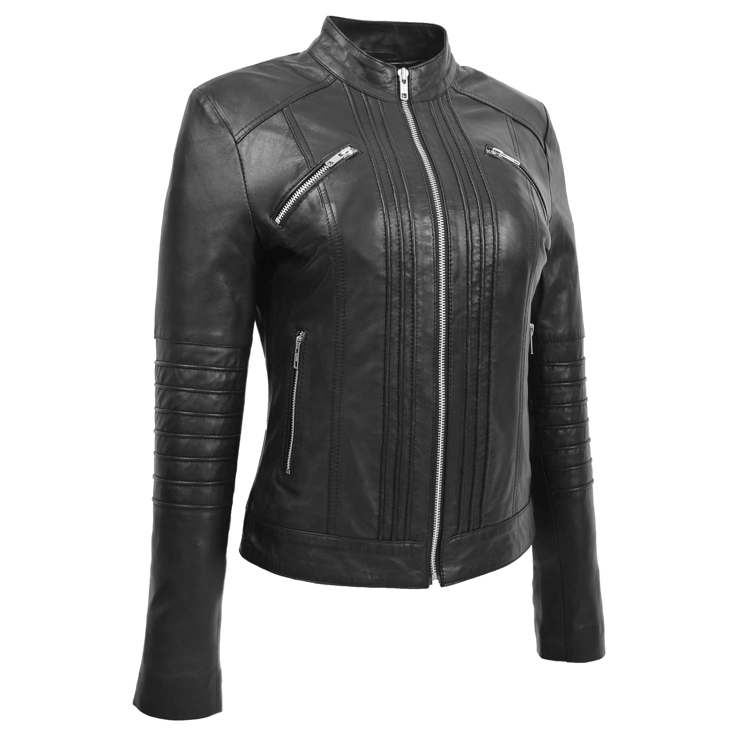 BUNERI Veste Femme Cuir Style Biker Classique Noire – Image 4