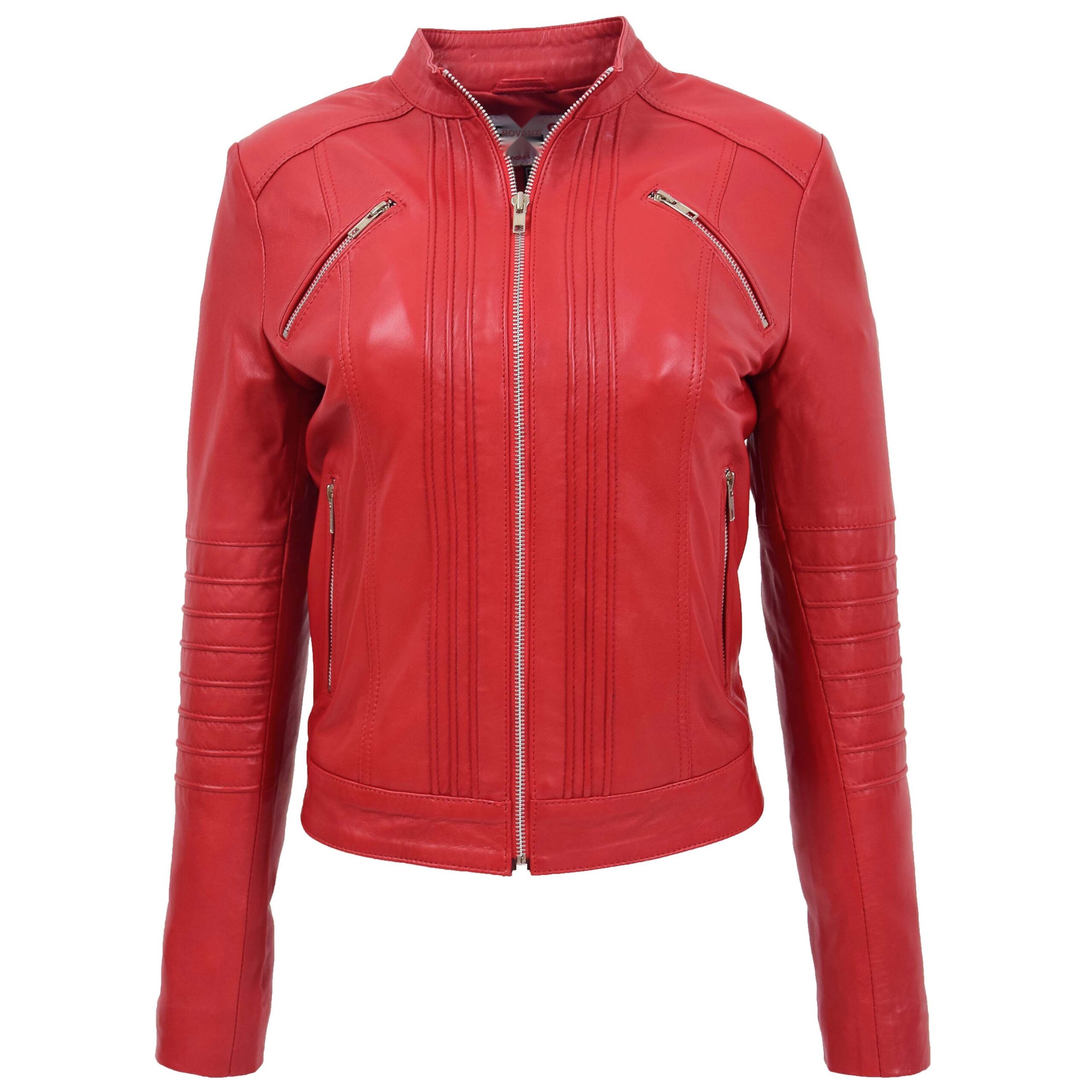 BUNERI Veste Femme Cuir Biker Classique Style Rouge