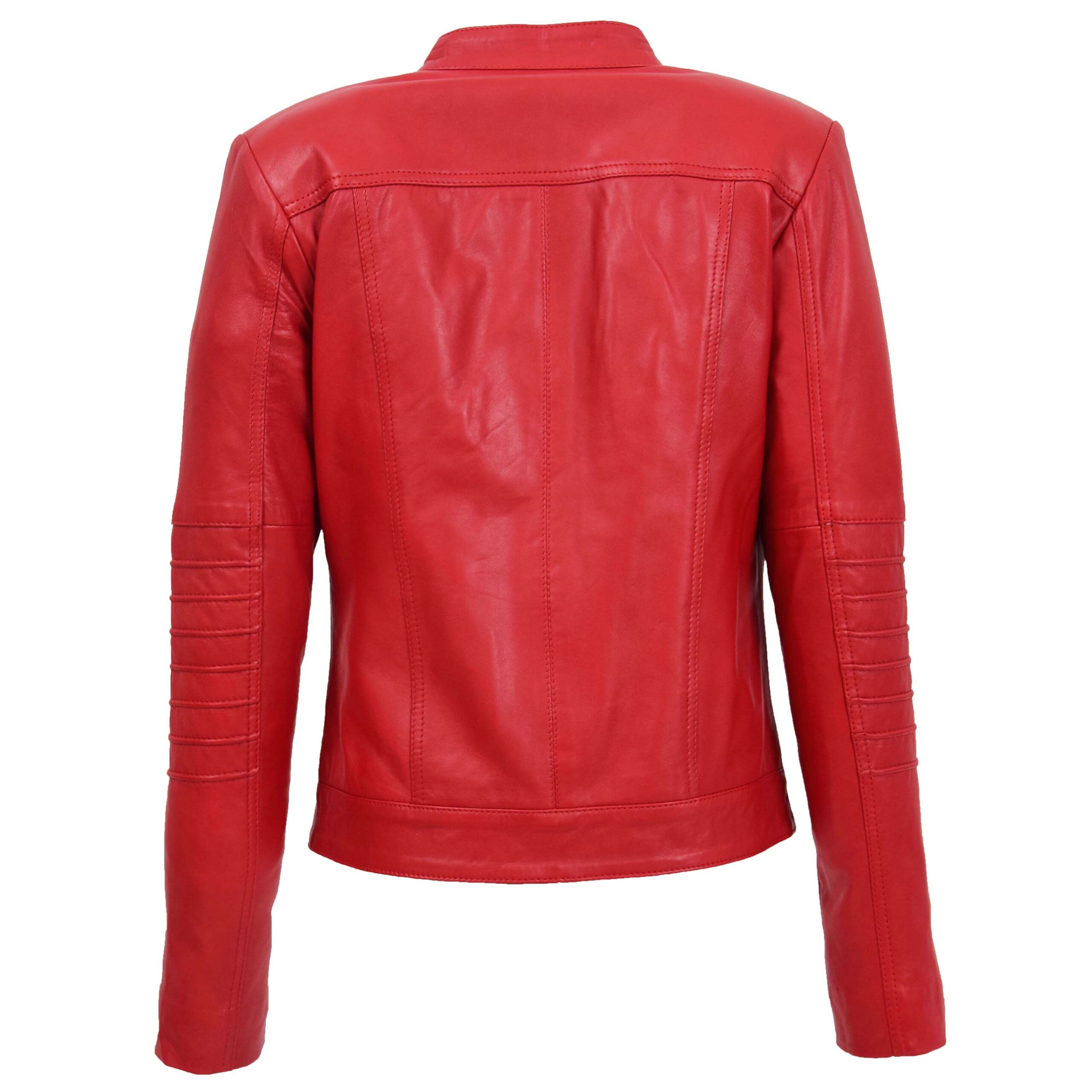 BUNERI Veste Femme Cuir Biker Classique Style Rouge – Image 2