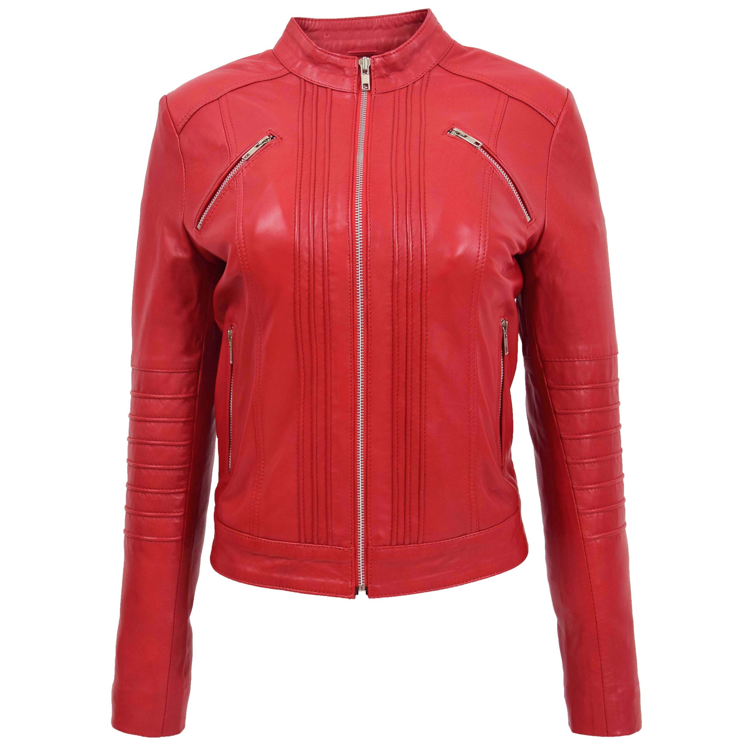 BUNERI Veste Femme Cuir Biker Classique Style Rouge – Image 3