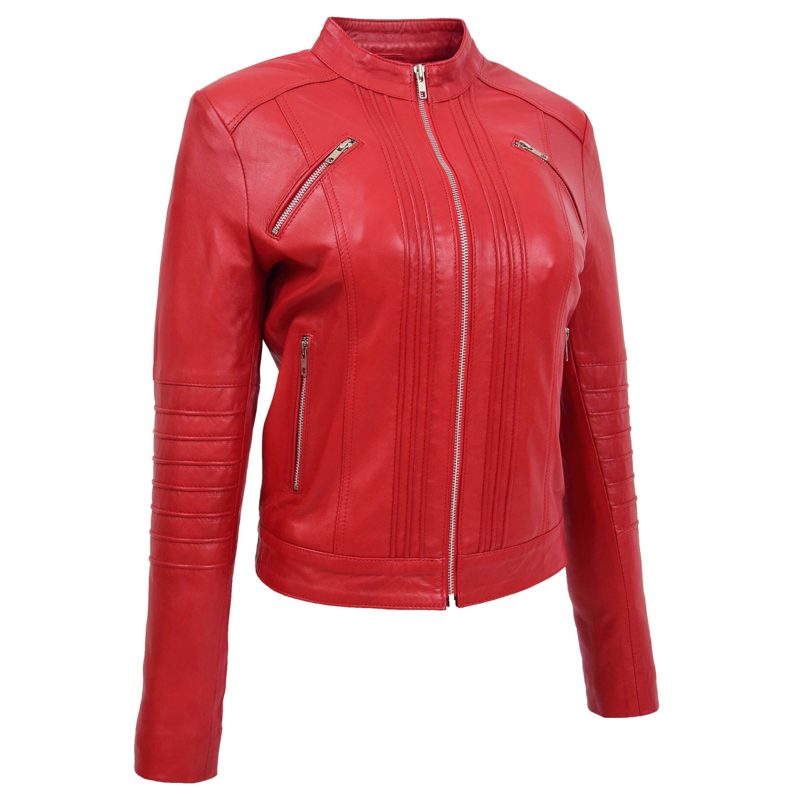 BUNERI Veste Femme Cuir Biker Classique Style Rouge – Image 4