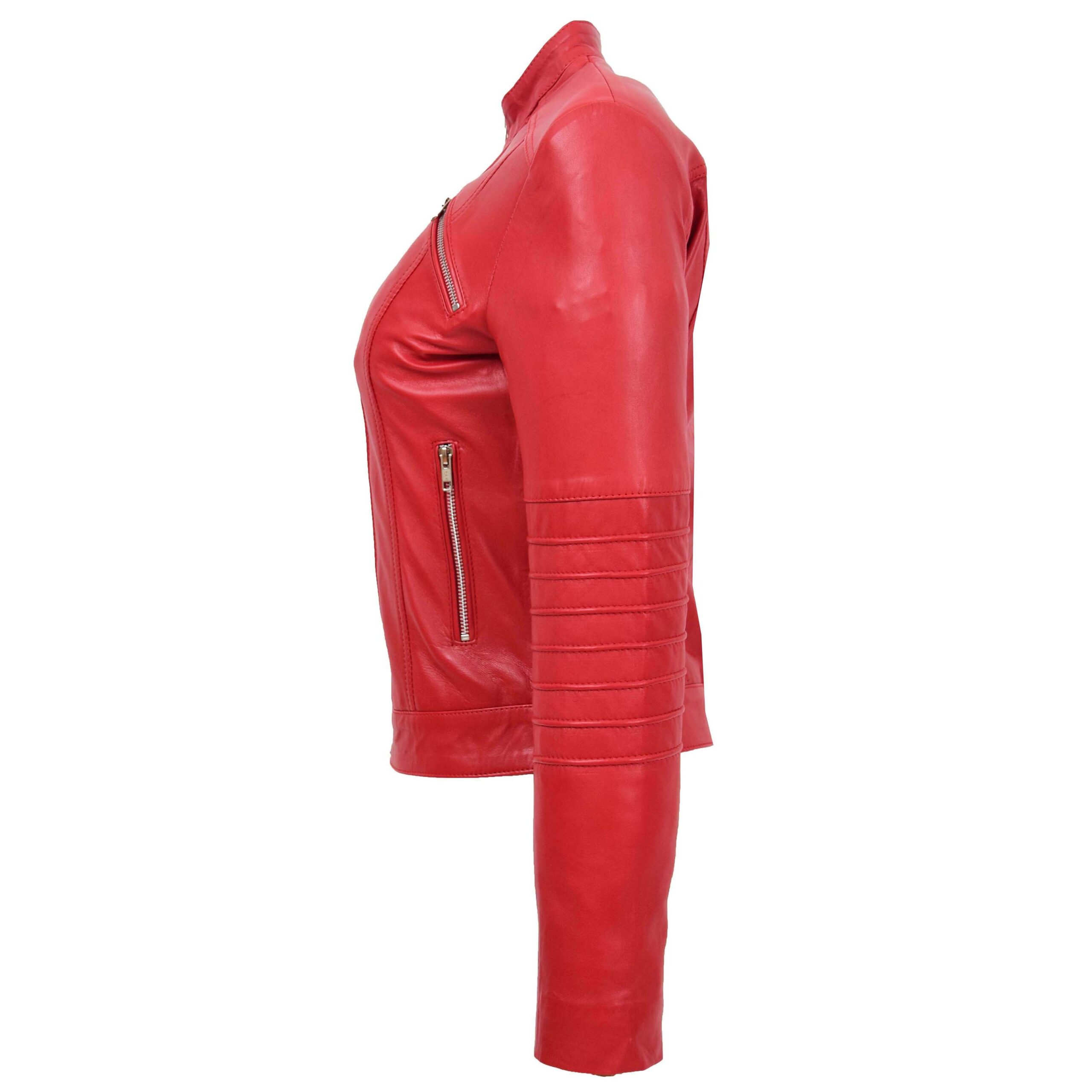 BUNERI Veste Femme Cuir Biker Classique Style Rouge – Image 5