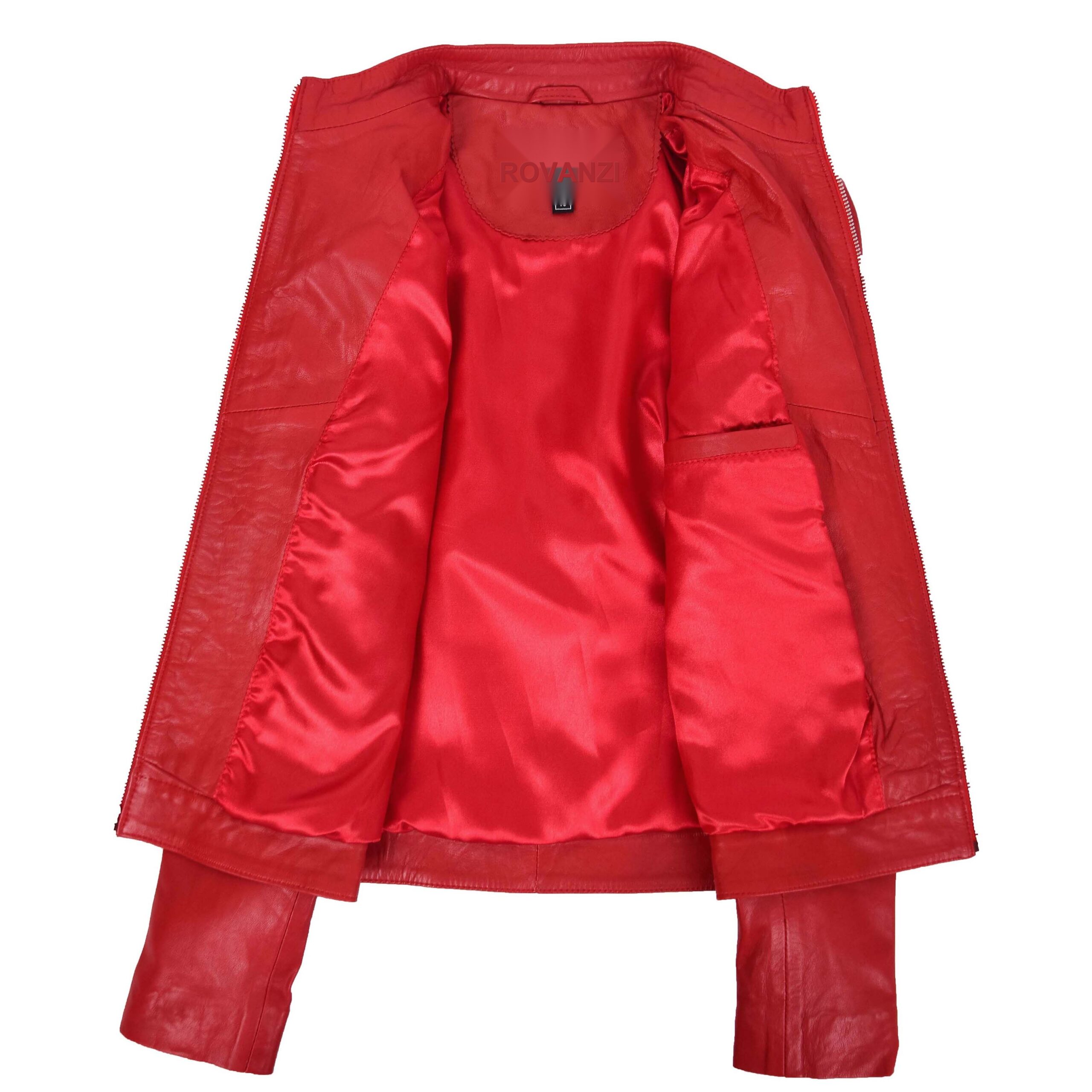 BUNERI Veste Femme Cuir Biker Classique Style Rouge – Image 6