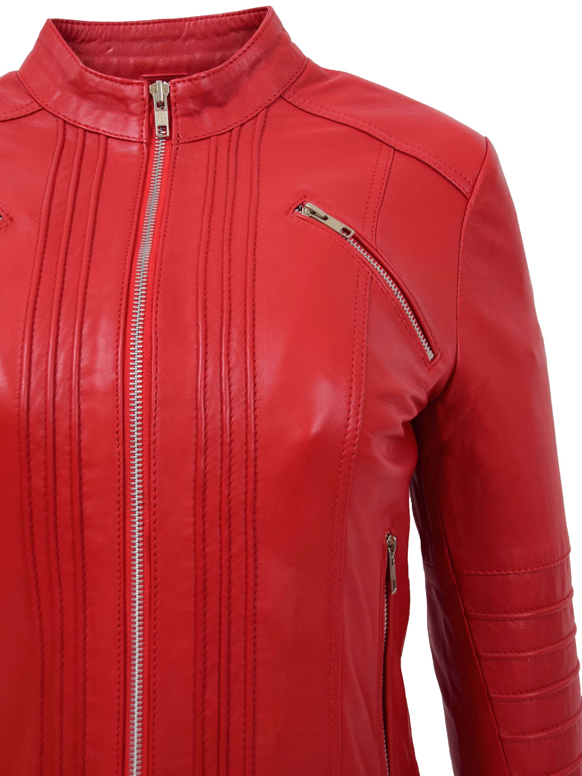 BUNERI Veste Femme Cuir Biker Classique Style Rouge – Image 7