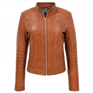 BUNERI Veste Biker Classique en Cuir pour Femme Tan