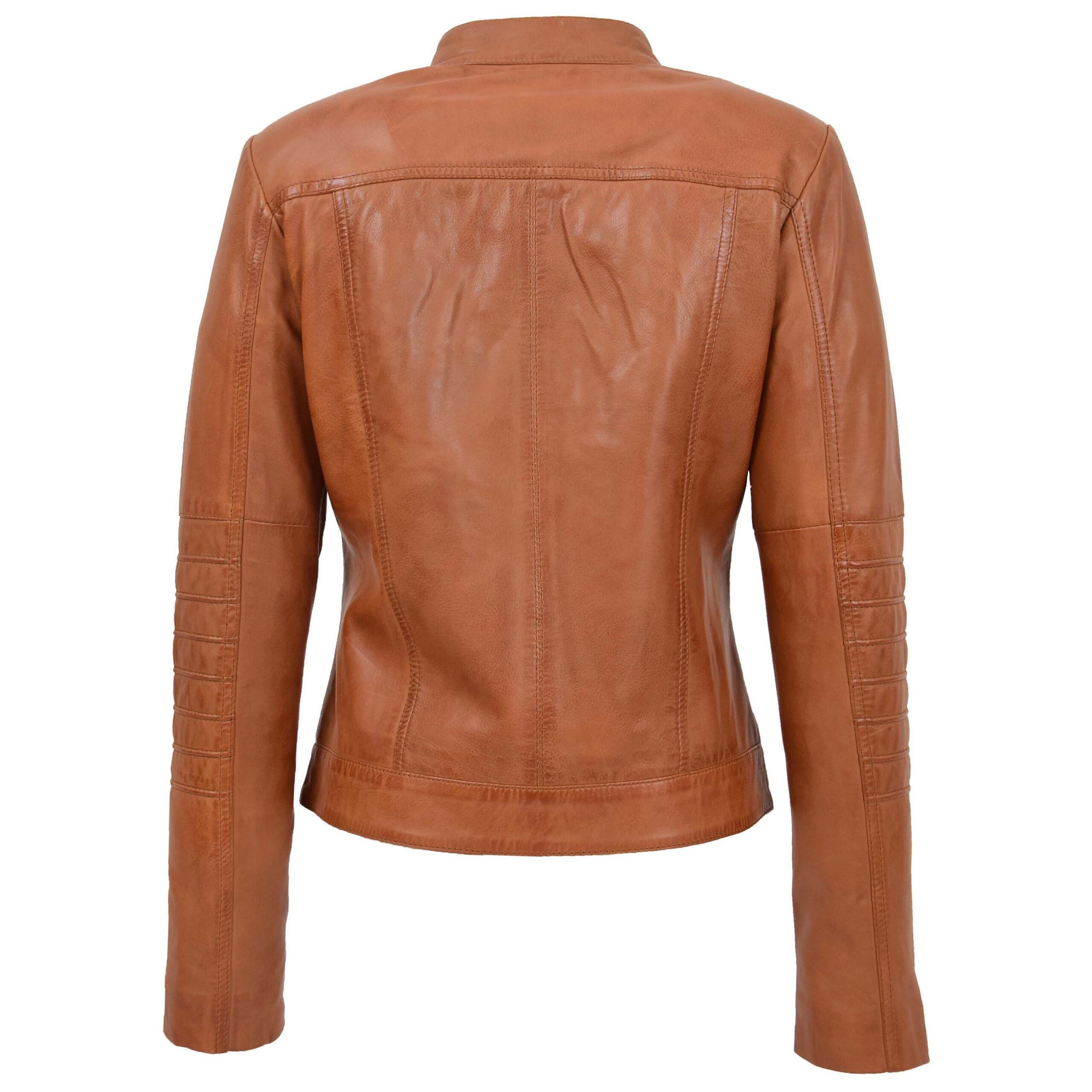 BUNERI Veste Biker Classique en Cuir pour Femme Tan – Image 2