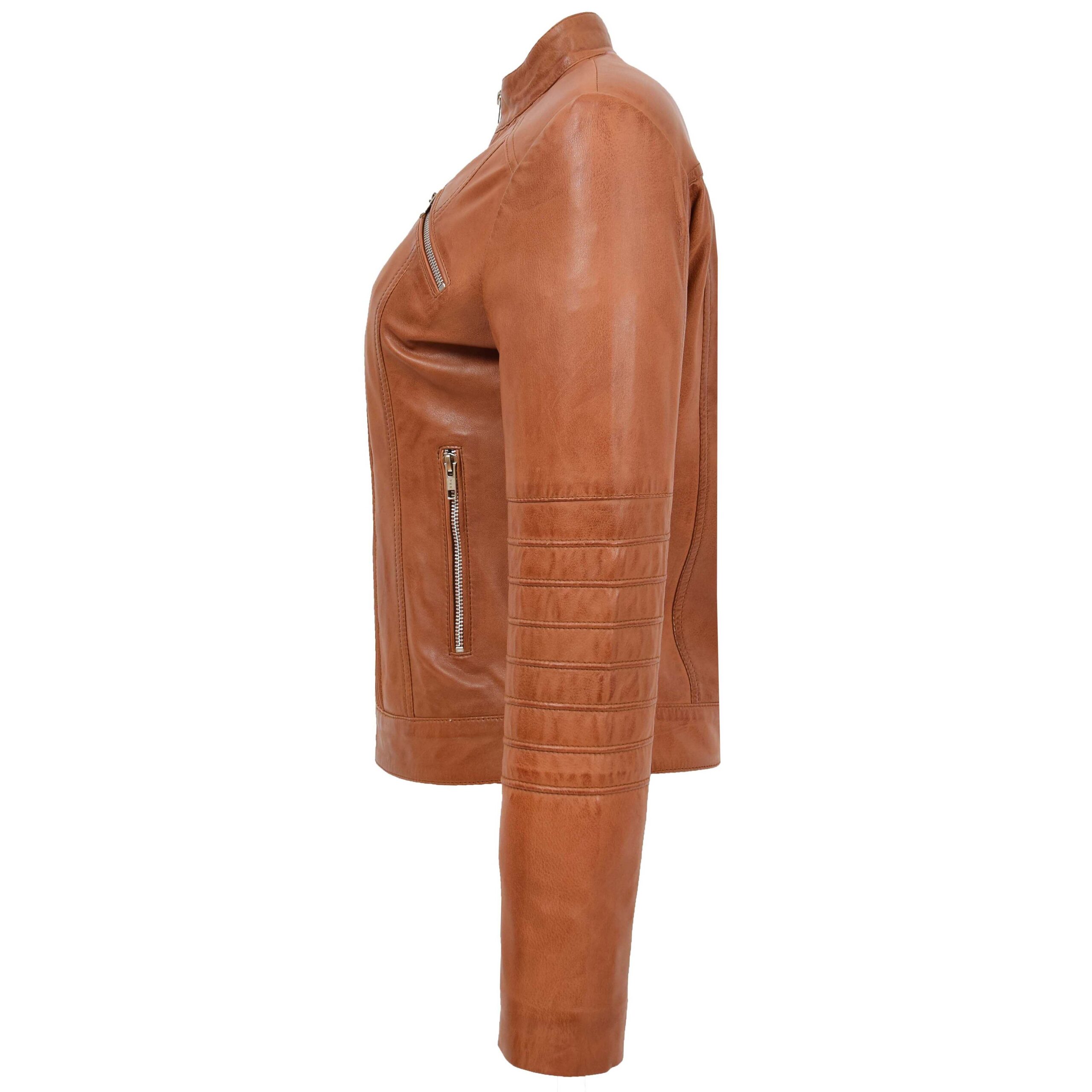 BUNERI Veste Biker Classique en Cuir pour Femme Tan – Image 5